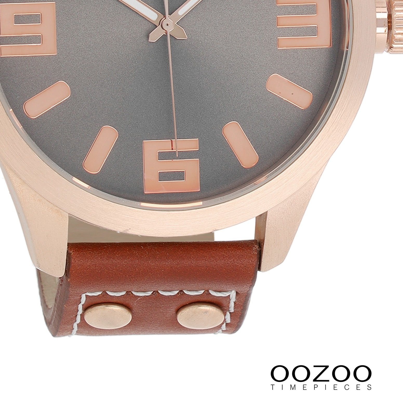 OOZOO Quarzuhr Oozoo Damen Armbanduhr Timepieces Analog, (Analoguhr), Damenuhr rund, extra groß (ca. 51mm) Lederarmband, Fashion-Style
