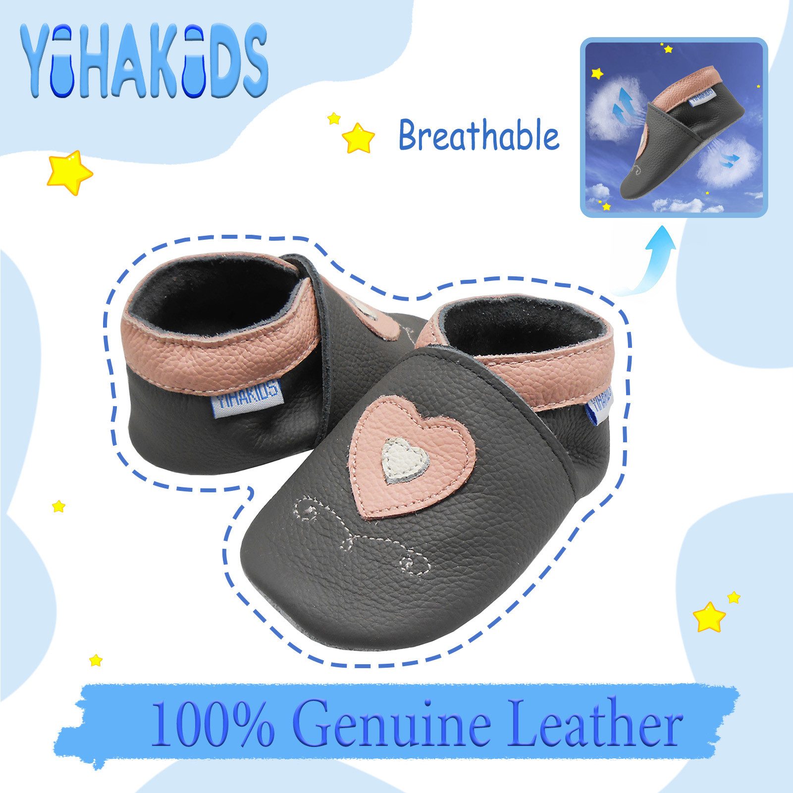 Yihakids Yihakids Baby Lauflernschuhe – Weiche Lederpuschen, Rutschfest Krabbelschuh