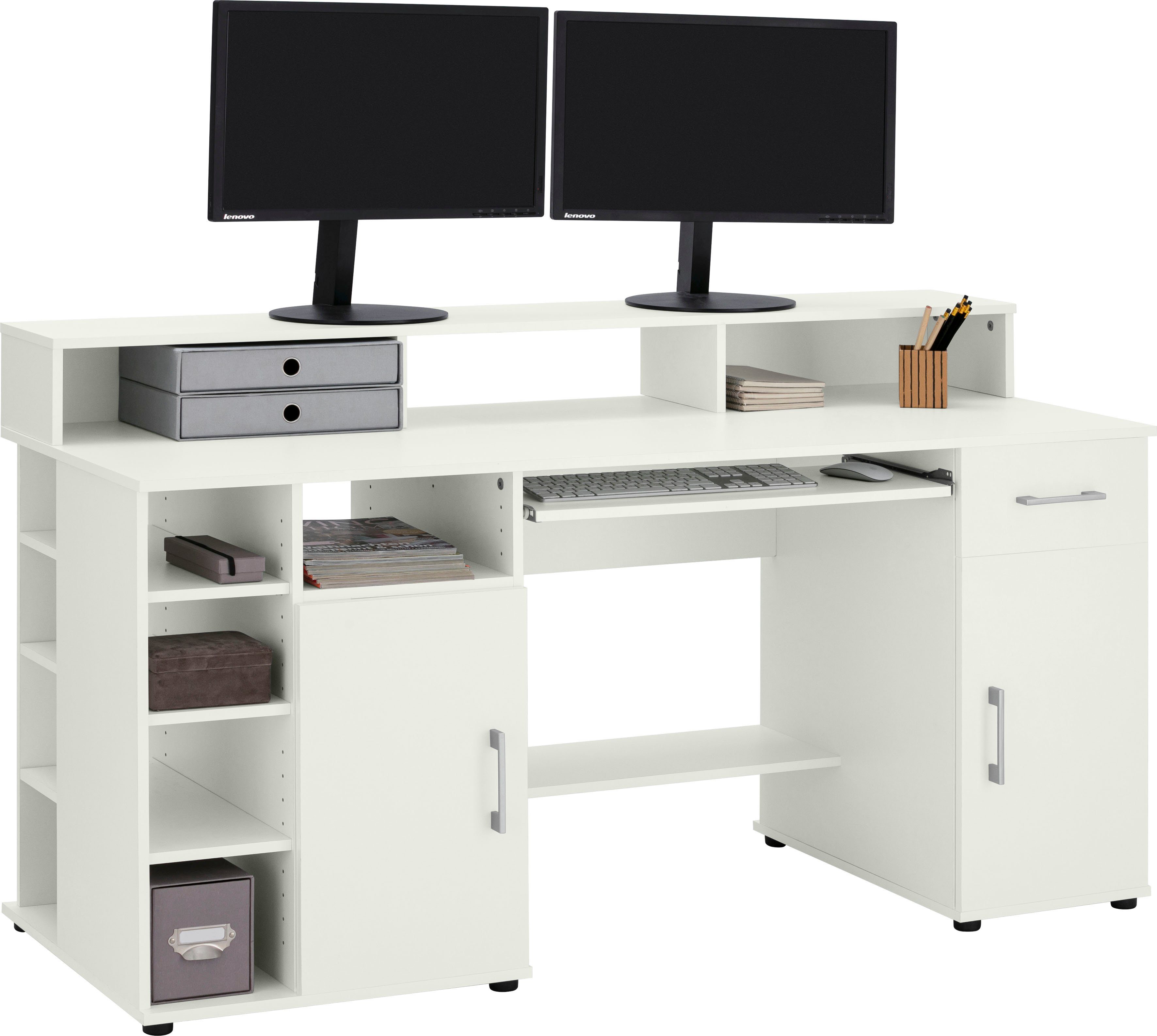 VOGL Möbelfabrik Schreibtisch Timra mit Monitoraufsatz, Tastaturauszug & Towerfach, Breite 154 oder 178 cm, Made in Germany