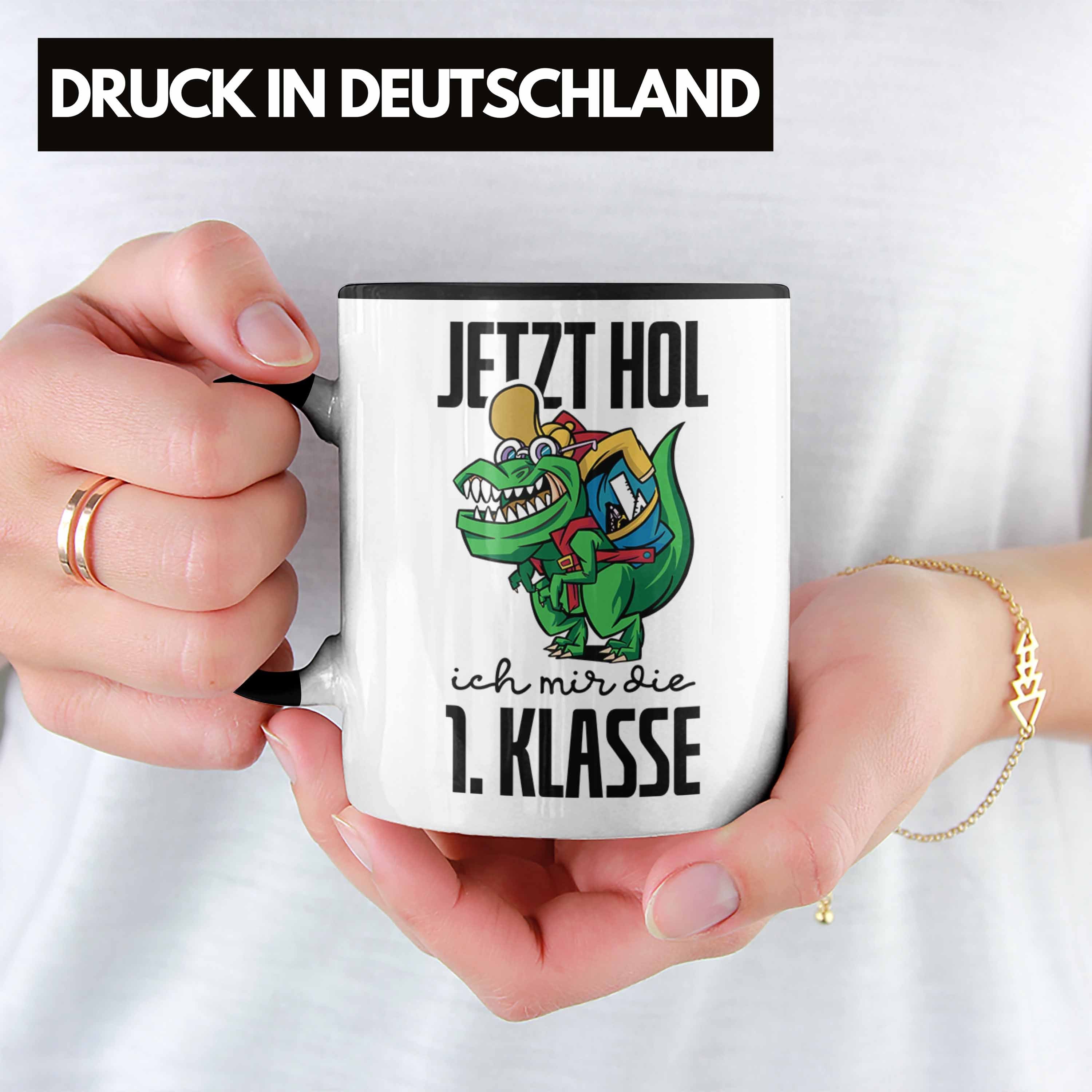 Trendation Tasse in Einschulung Klasse Geschenk für Tasse Motiv Dino T-rex Jungs 1. der Schwarz
