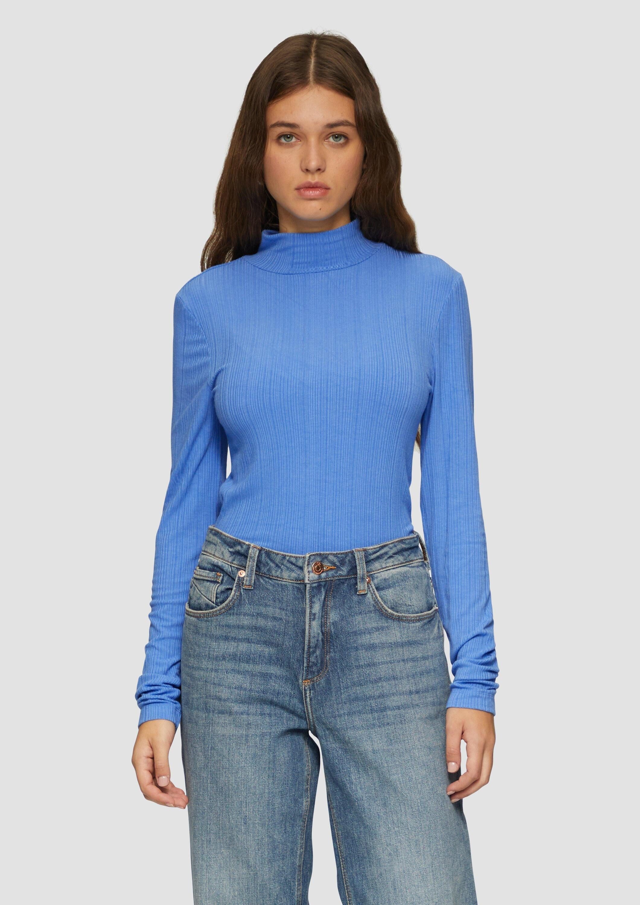 QS Langarmshirt T-Shirt Rippshirt im Slim Fit aus Viskosemix günstig online kaufen