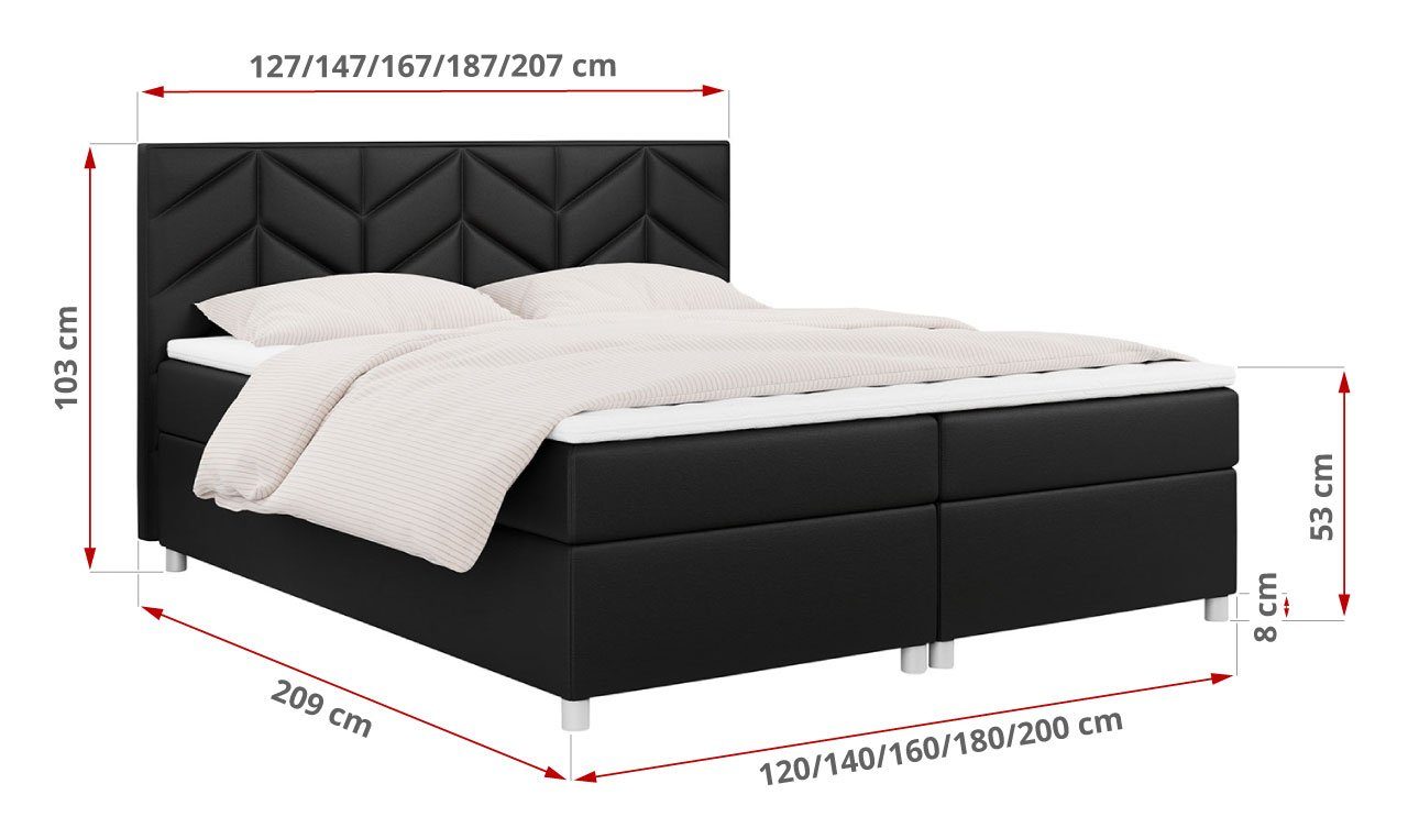 MKS PINO, Boxspringbett mit Multipocket-Matratze mit Doppelbett Kopfstütze, MÖBEL Polsterbett