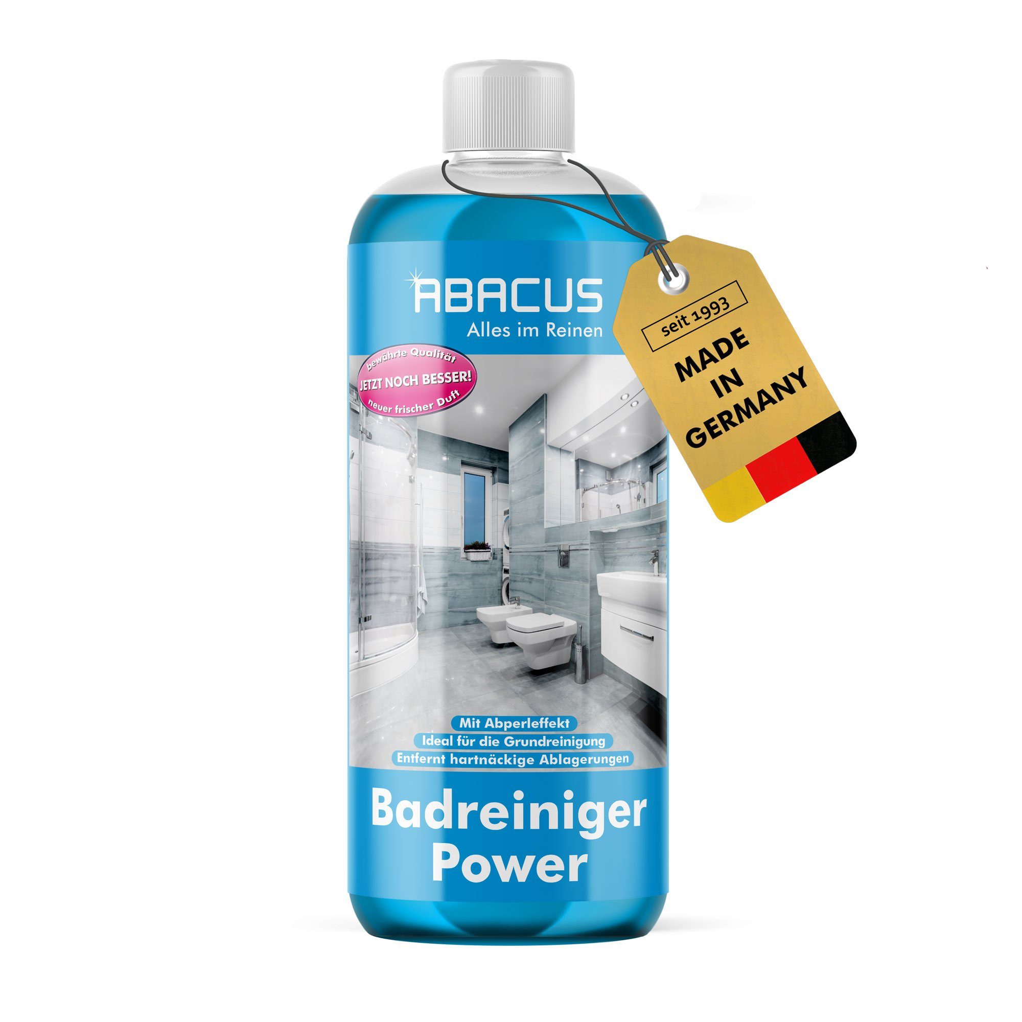 ABACUS Badreiniger Power Konzentrat Sanitärreiniger Bad Reinigungsmittel Badreiniger (Effektiv gegen Kalkflecken, [- Extrem Kraftvoll mit Abperleffekt)