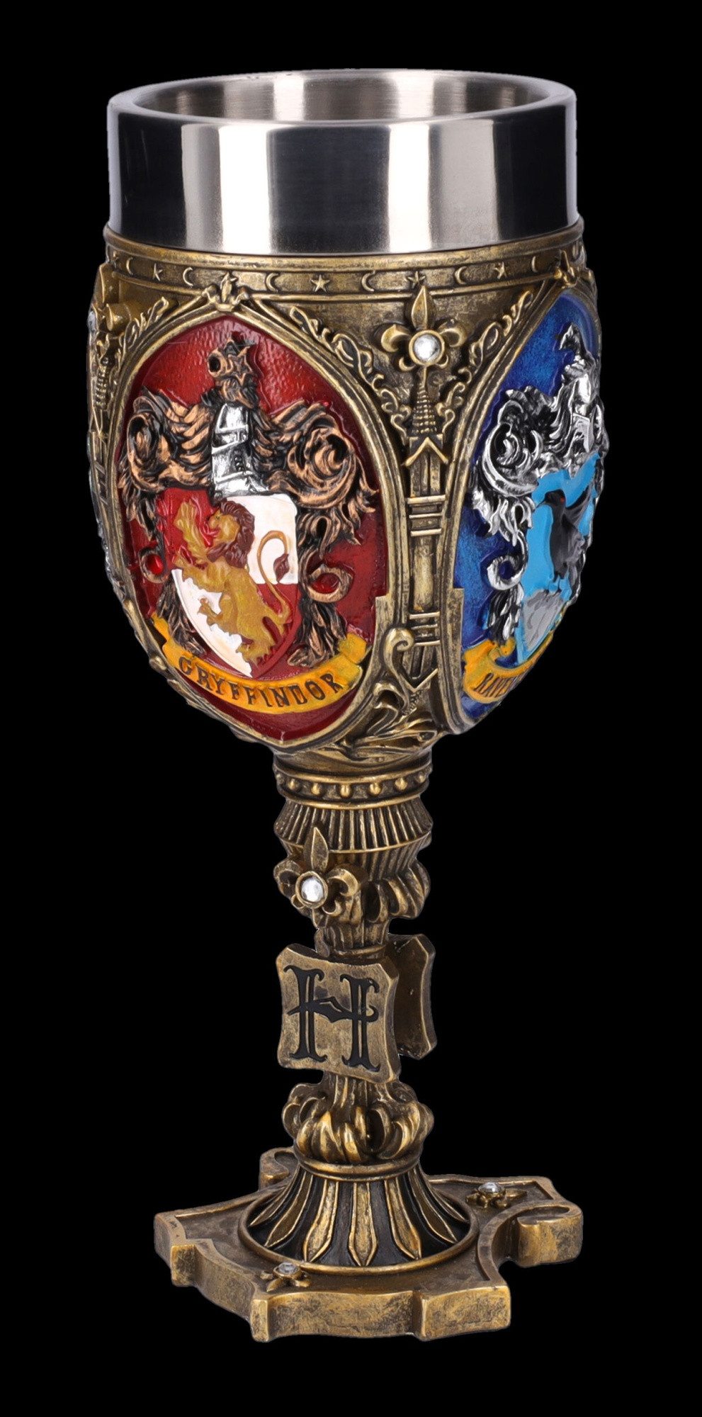 Figuren Shop GmbH Becher Harry Potter Becher – Hogwarts Kelch mit Wappen & Geschenkbox 200 ml, Kunststein (Polyresin), Edelstahl