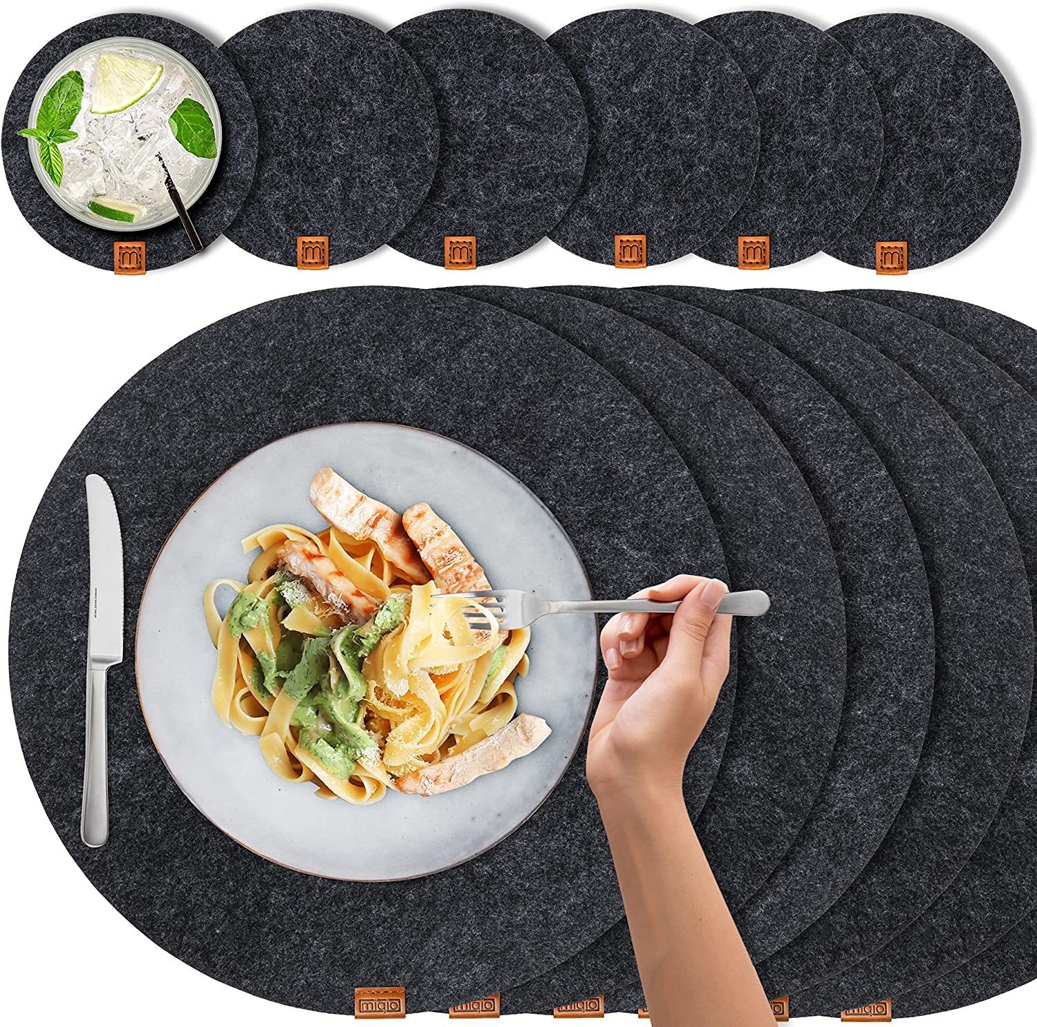 Miqio Platzset 8 er Set Tischsets 4 Platzsets Glasuntersetzer Ø 37 cm, (12- günstig online kaufen