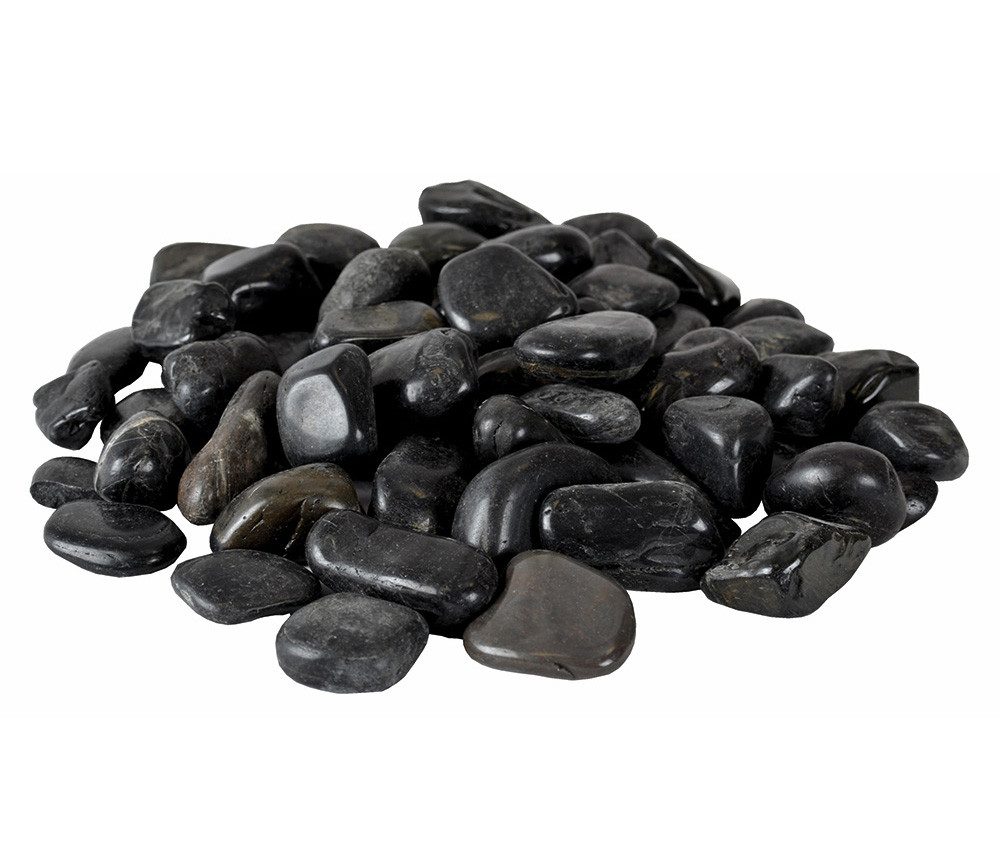Zierkies Dekosteine schwarz poliert 10 kg, Kieselsteine Garten 5-8 cm