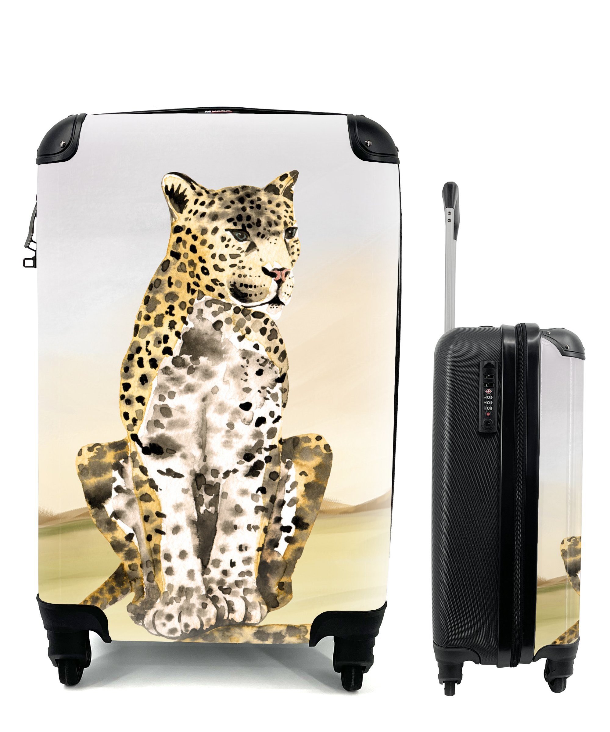 Handgepäck Trolley, 4 Tiere Reisekoffer MuchoWow für Leopard, - Handgepäckkoffer mit Dschungel Ferien, rollen, Rollen, Reisetasche -