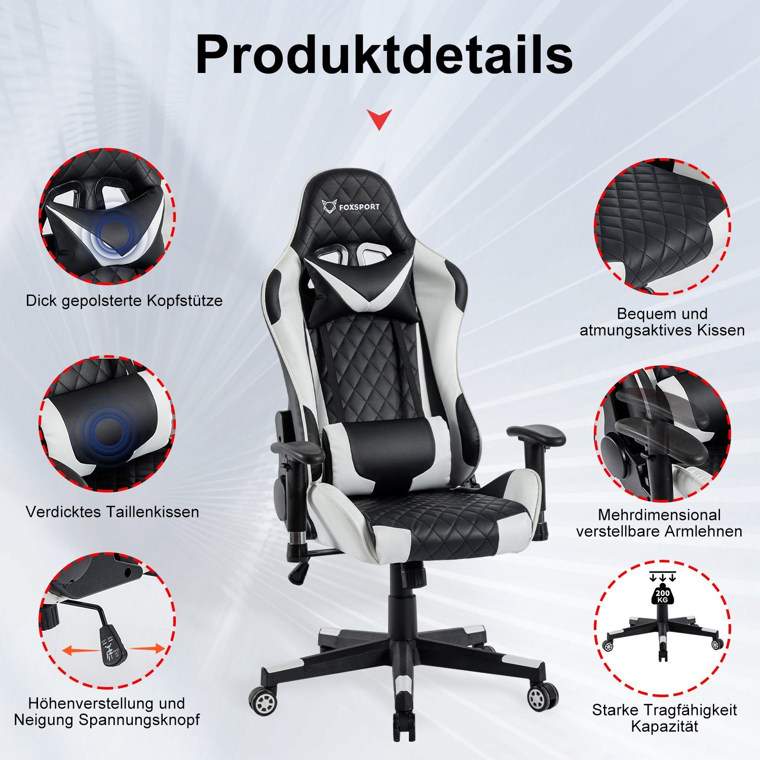 FOXSPORT Gaming-Stuhl ergonomisch Gamer Stühle (Professioneller Gamingstuhl günstig online kaufen