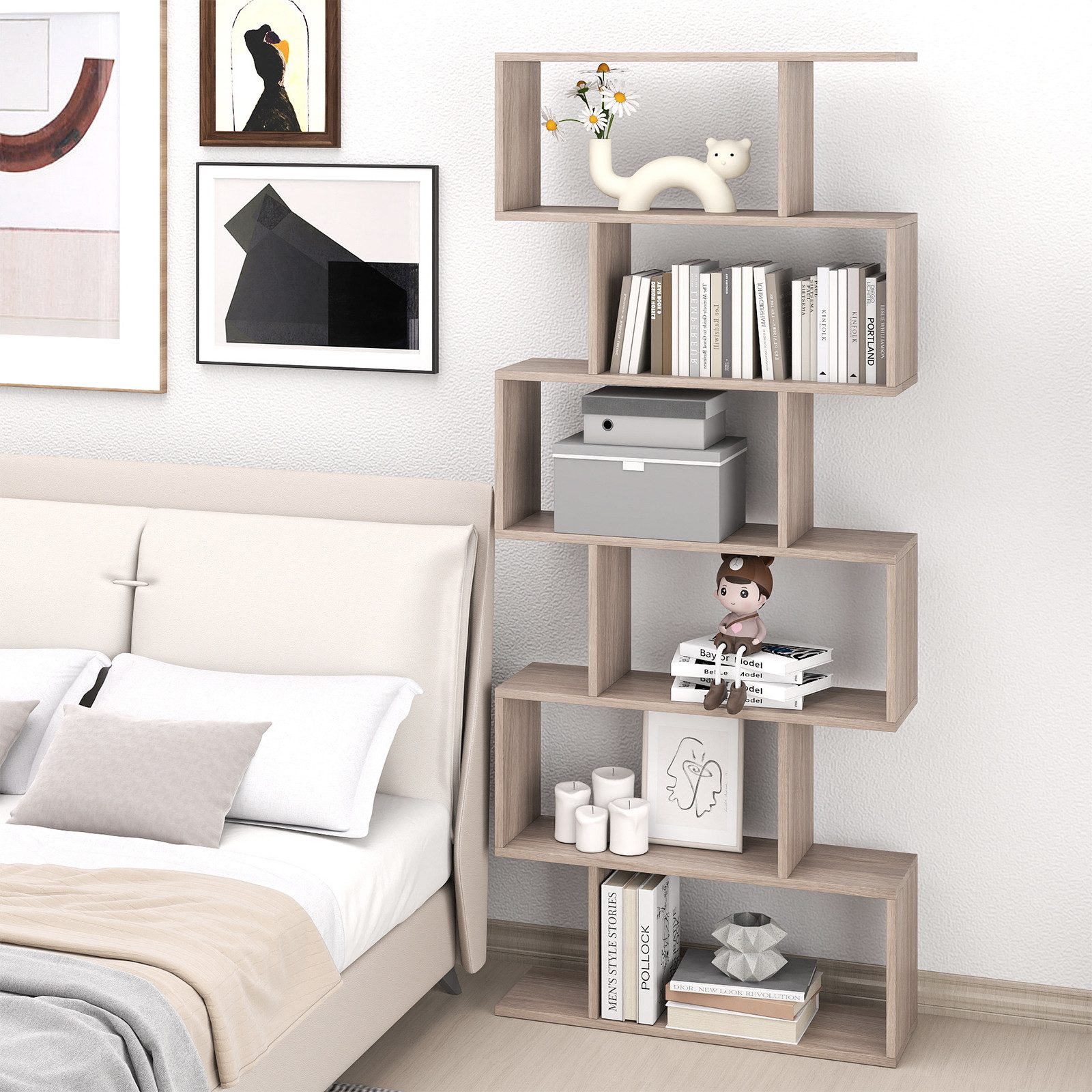 COSTWAY Bücherregal, Standregal mit 6 Fächern, 20 kg/Ebene, 80x23x192cm, grau