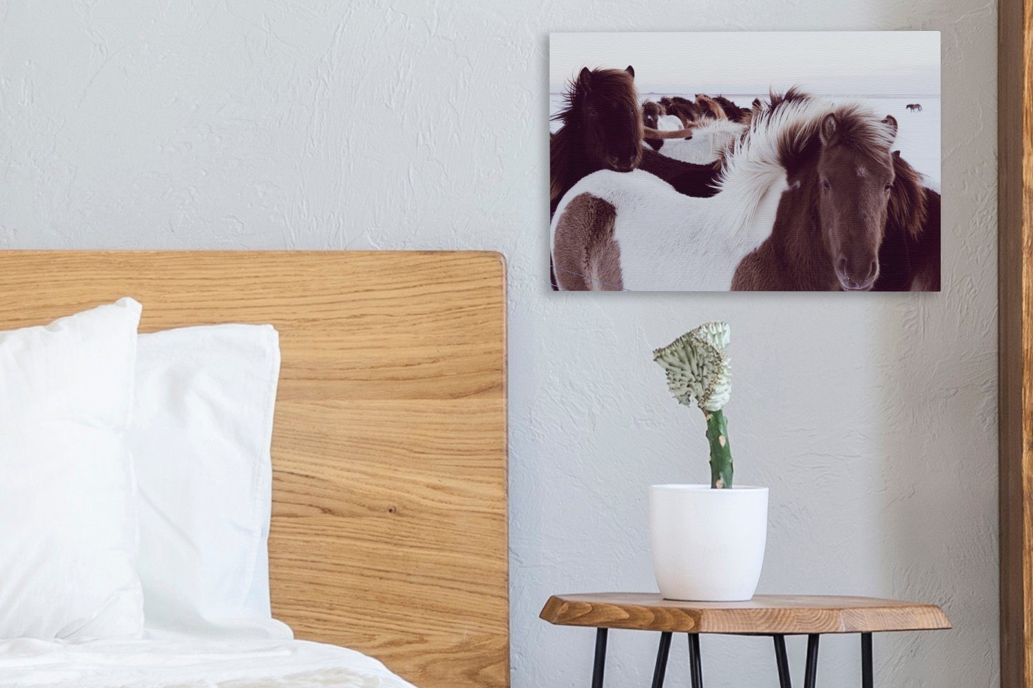 OneMillionCanvasses® Leinwandbild Pferde - Schnee - (1 30x20 Leinwandbilder, St), Wandbild cm Wanddeko, Aufhängefertig, Island