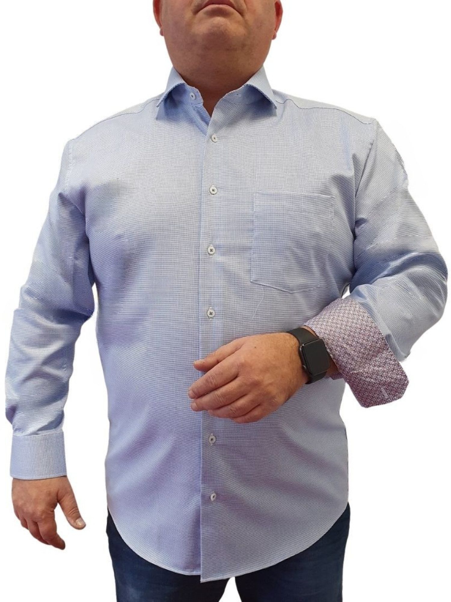 Eterna Karohemd 8231-15-X14V, Langarmhemd strukturiert bügelfrei