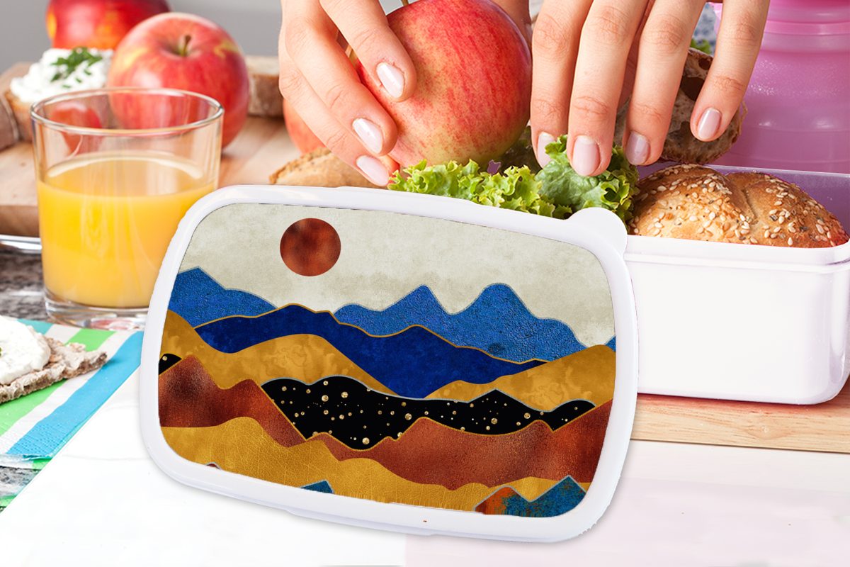 MuchoWow Lunchbox Marmor - Gold Brotbox Jungs weiß für Brotdose, und und für Blau, - Kunststoff, Mädchen Erwachsene, Kinder (2-tlg)