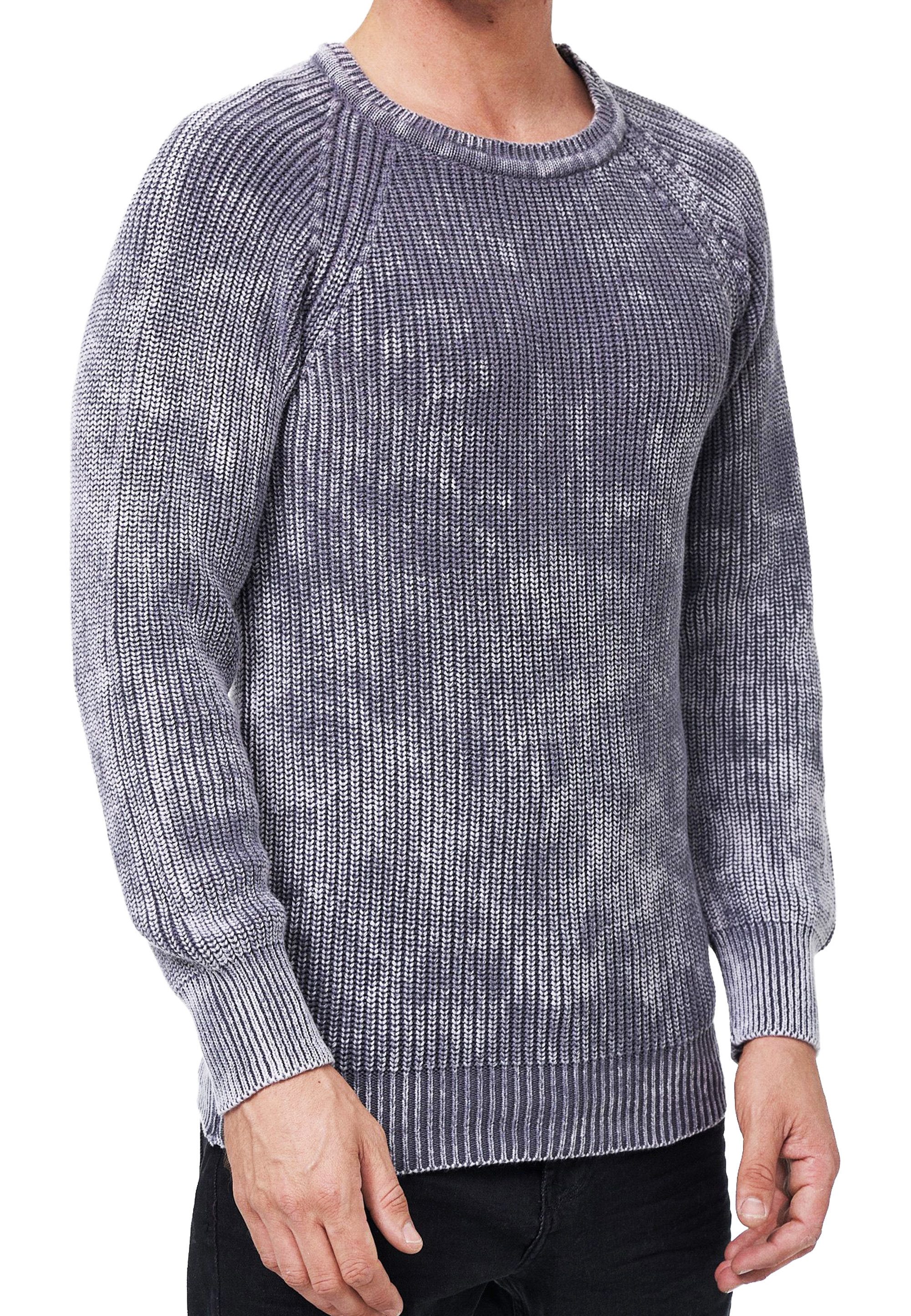 R-NEAL Rundhalspullover Streetwear Пуловеры Verwaschen im Oversized Look Grobstrick Пуловеры