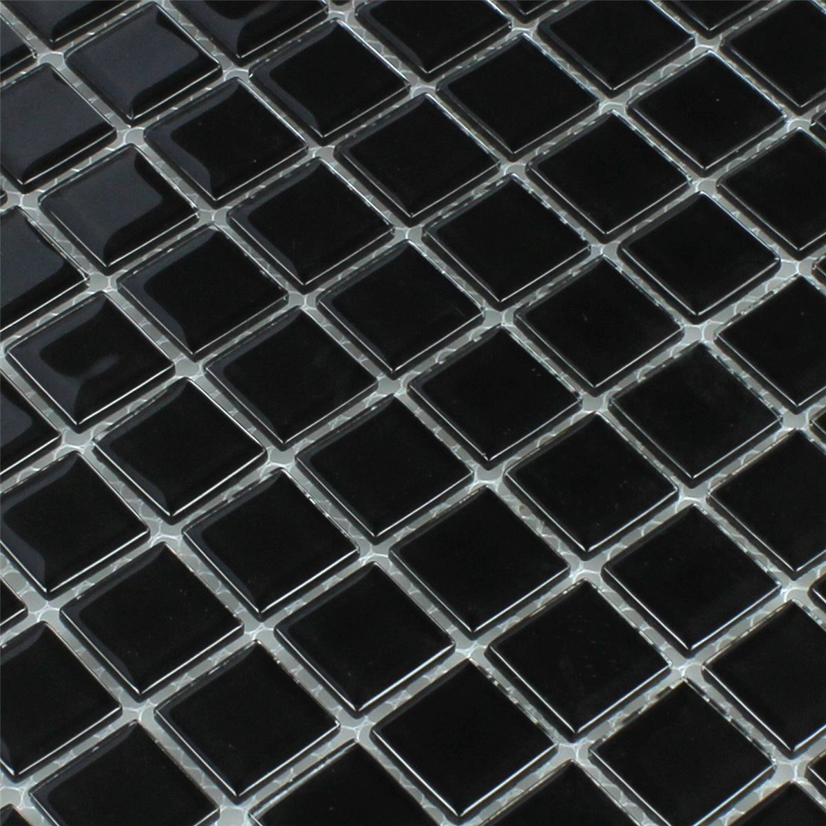 Mosafil Mosaikfliesen Glasmosaik Fliesen Tivoli Schwarz Uni, Glas 32.700x30.200, schwarz, Verlegefertig auf ein Netz geklebt - Frostsicher - Wasserfest -