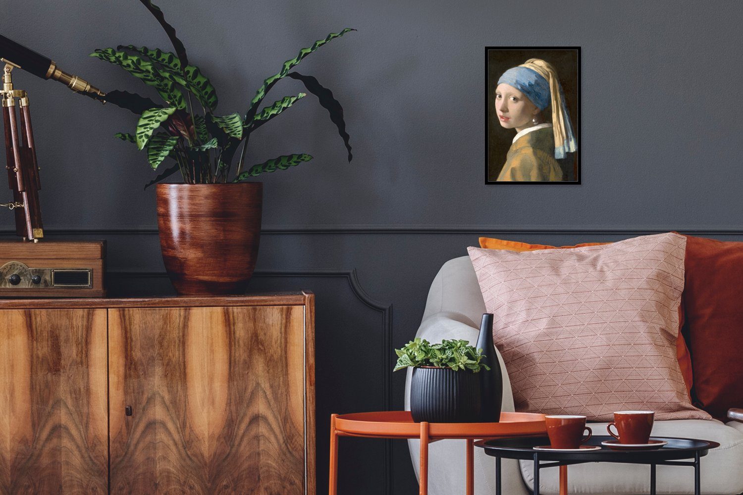 MuchoWow Poster Das Mädchen mit dem Perlenohrring - Gemälde von Johannes Vermeer, (1 St), Gerahmtes Poster, Wanddeko, Bilder, Wandposter, Schwarzem Bilderrahmen