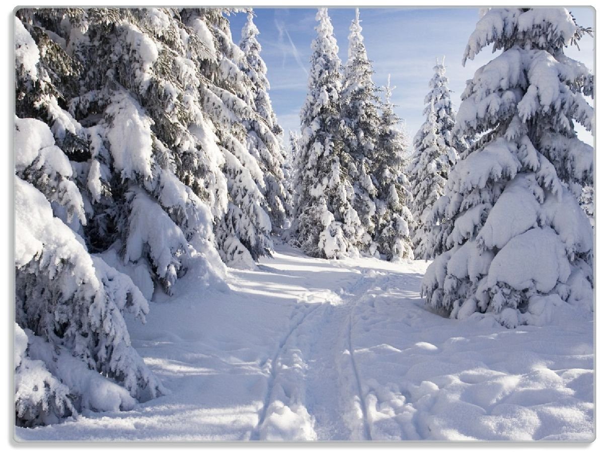 Wallario Schneidebrett Wanderweg im Schnee, ESG-Sicherheitsglas, (inkl. rutschfester Gummifüße 4mm, 1-St), 30x40cm