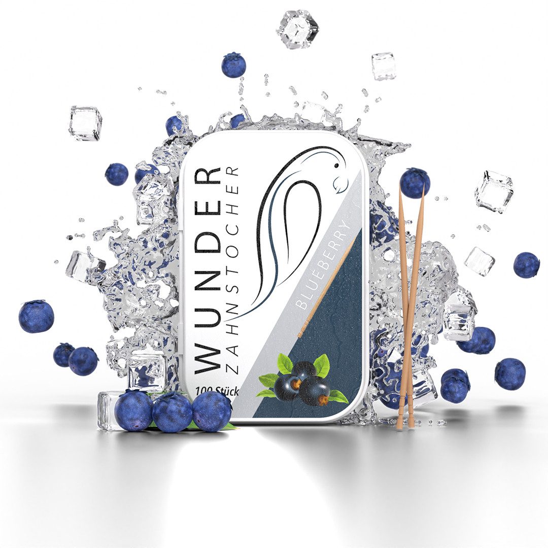 Wunder Zahnstocher Mundpflegecenter mit Geschmack 100x Zahnstocher in Metallbox - Blaubeere, frischer Atem - Alternative zu Kaugummi - Zuckerfrei & kalorienfrei