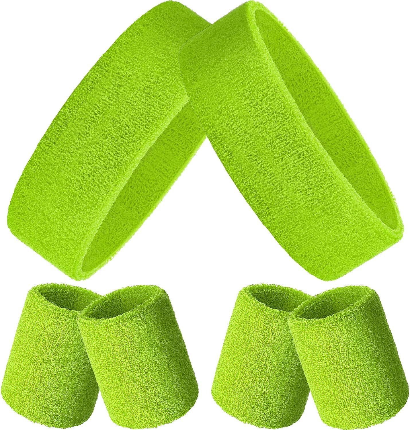 Opspring Schweißband 2-teiliges Sport-Stirnband und 4-teilige Armbänder, Schweißbänder-Set Grün
