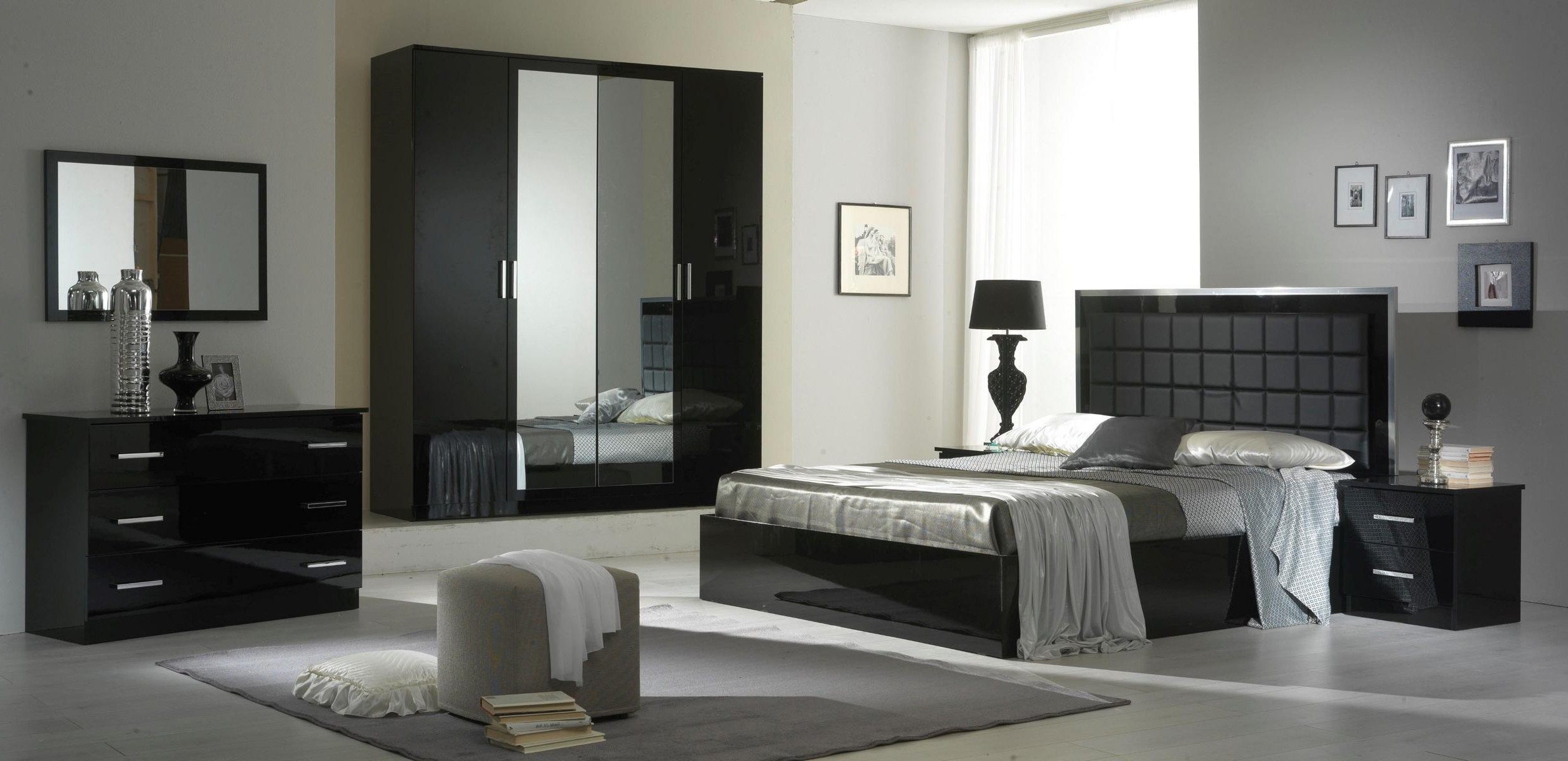 Xlmoebel Kommode Hochglanz Schminktisch Set mit Spiegel und Hocker für Schlafzimme (Schminktisch-Set, 2 St., mit Spiegel und Hocker), Made in Europa