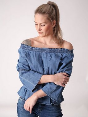 Miracle of Denim Klassische Bluse Jeansbluse BL304 mit Trompetenärmel