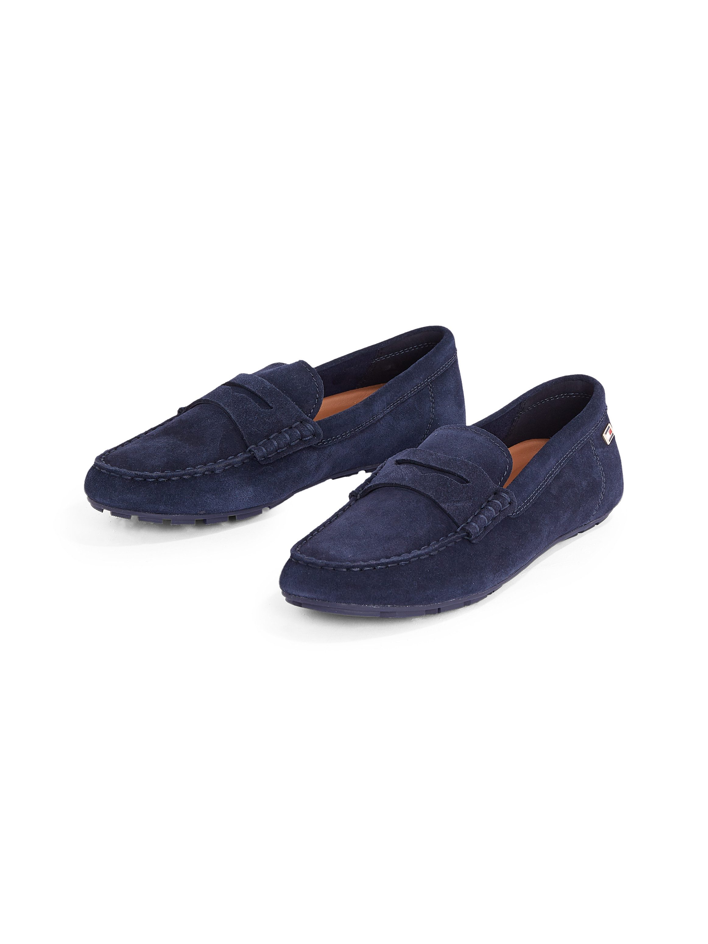 Tommy Hilfiger FLAG SOFT SUEDE DRIVER LOAFER Slipper, Schlupfschuh, Bequemschuh, Mokassin, Flats mit modischen Zierriegel