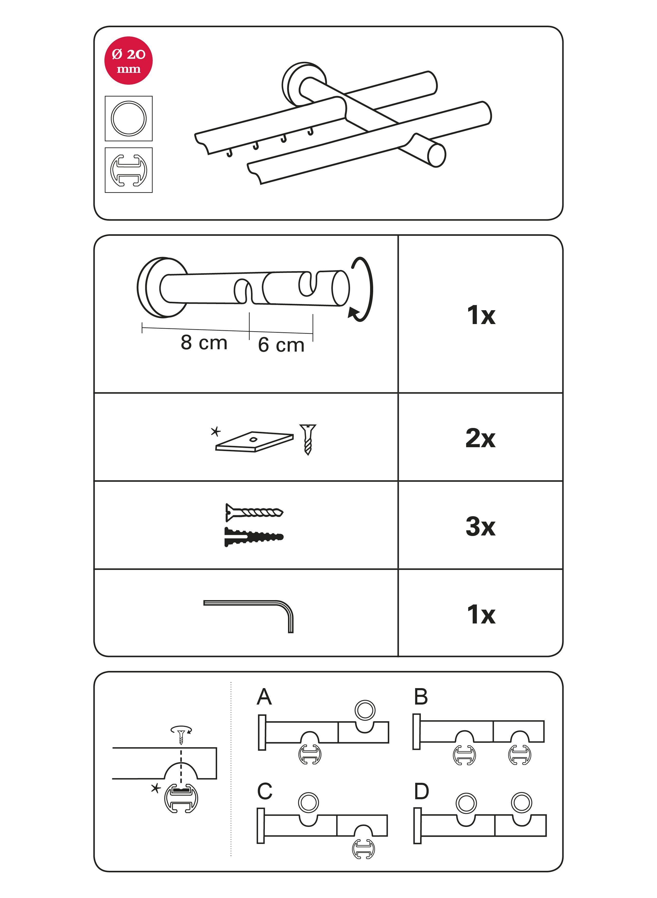 Träger 20 mm Serie offen, Chicago GARDINIA, Einzelprogramm Doppel-Kombiträger schwarz (1-St), Ø