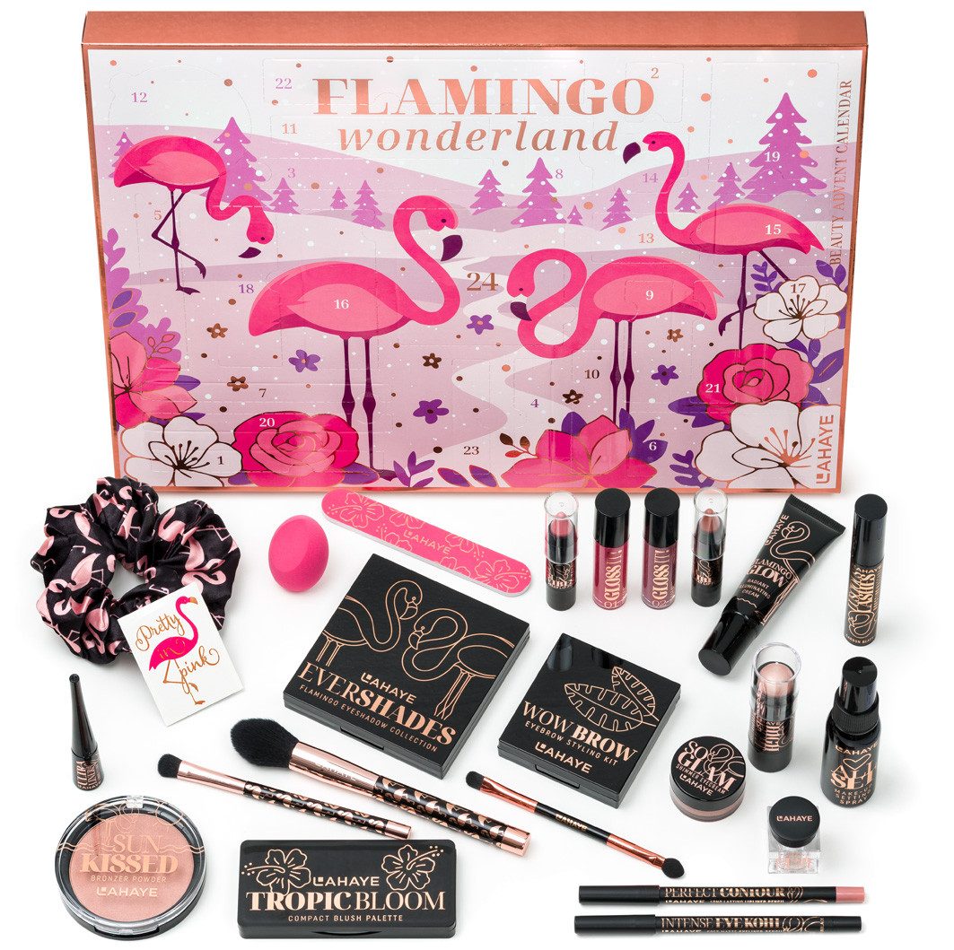 LAHAYE Adventskalender Beauty 2025 PINK FLAMINGO, LIMITIERTE EDITION für Frauen, Mädchen (Set), Weihnachtskalender mit 24 Türchen
