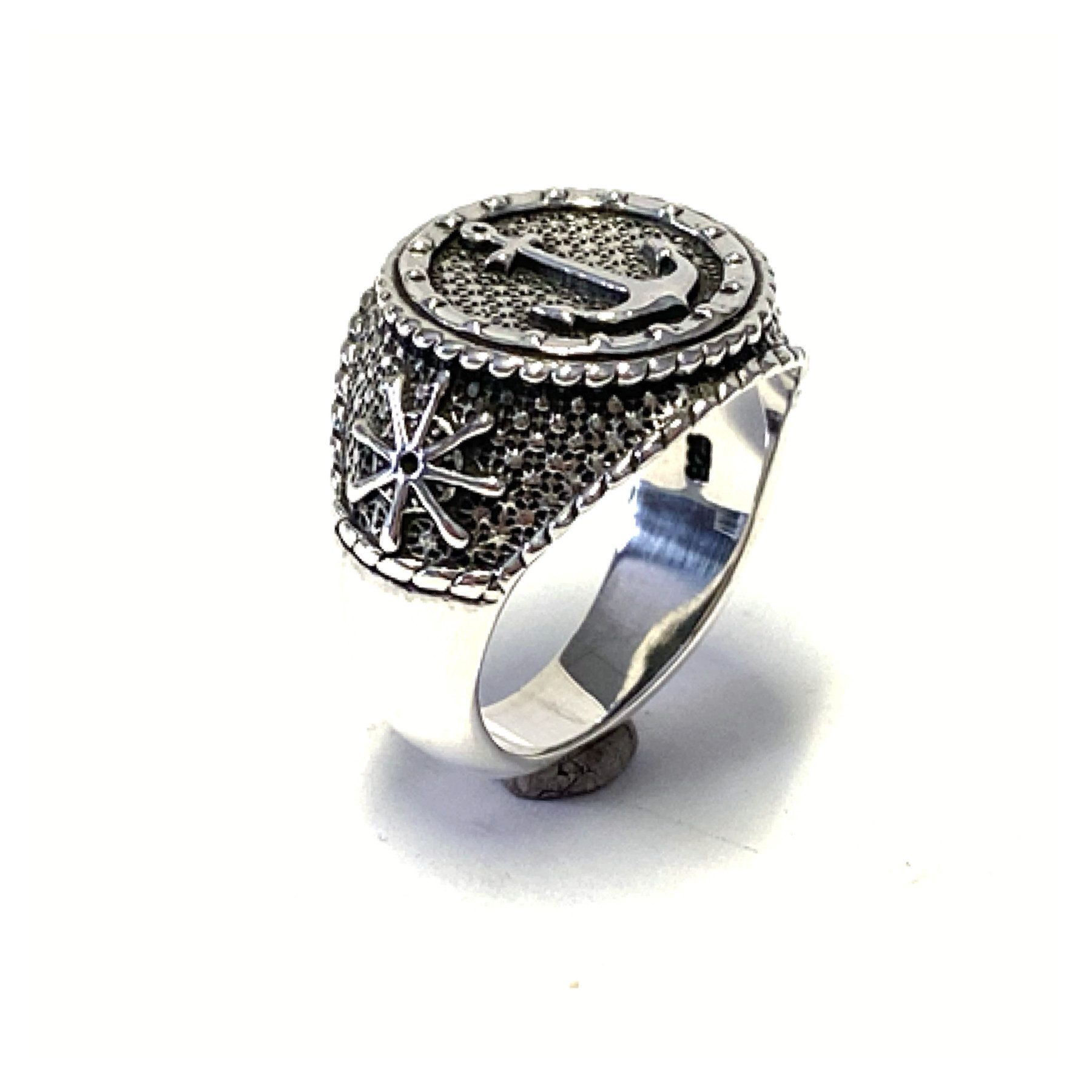 Edelschmiede925 Silberring Ring 925 Silber geschwärzt Anker Motiv rustikal Bandring #65