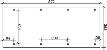 Skanholz Einzelcarport Wendland, BxT: 362x870 cm, 206 cm Einfahrtshöhe, 362x870cm mit Aluminiumdach rote Blende