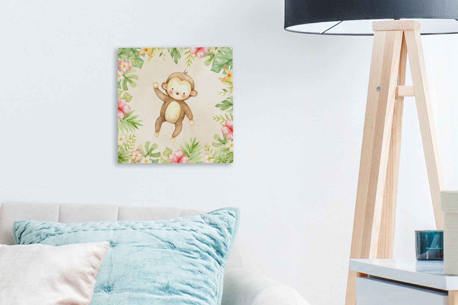 Wohnzimmer Aquarell, Bilder Leinwand für (1 St), - Leinwandbild - Schlafzimmer Affe Dschungel OneMillionCanvasses®