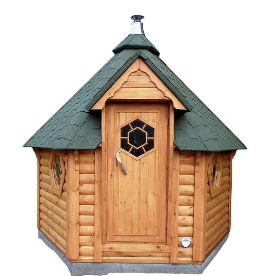 JVmoebel Saunahaus Saunahütte aus Holz mit integriertem Ofen und großen Fenstern, (1-St) Made in Europe
