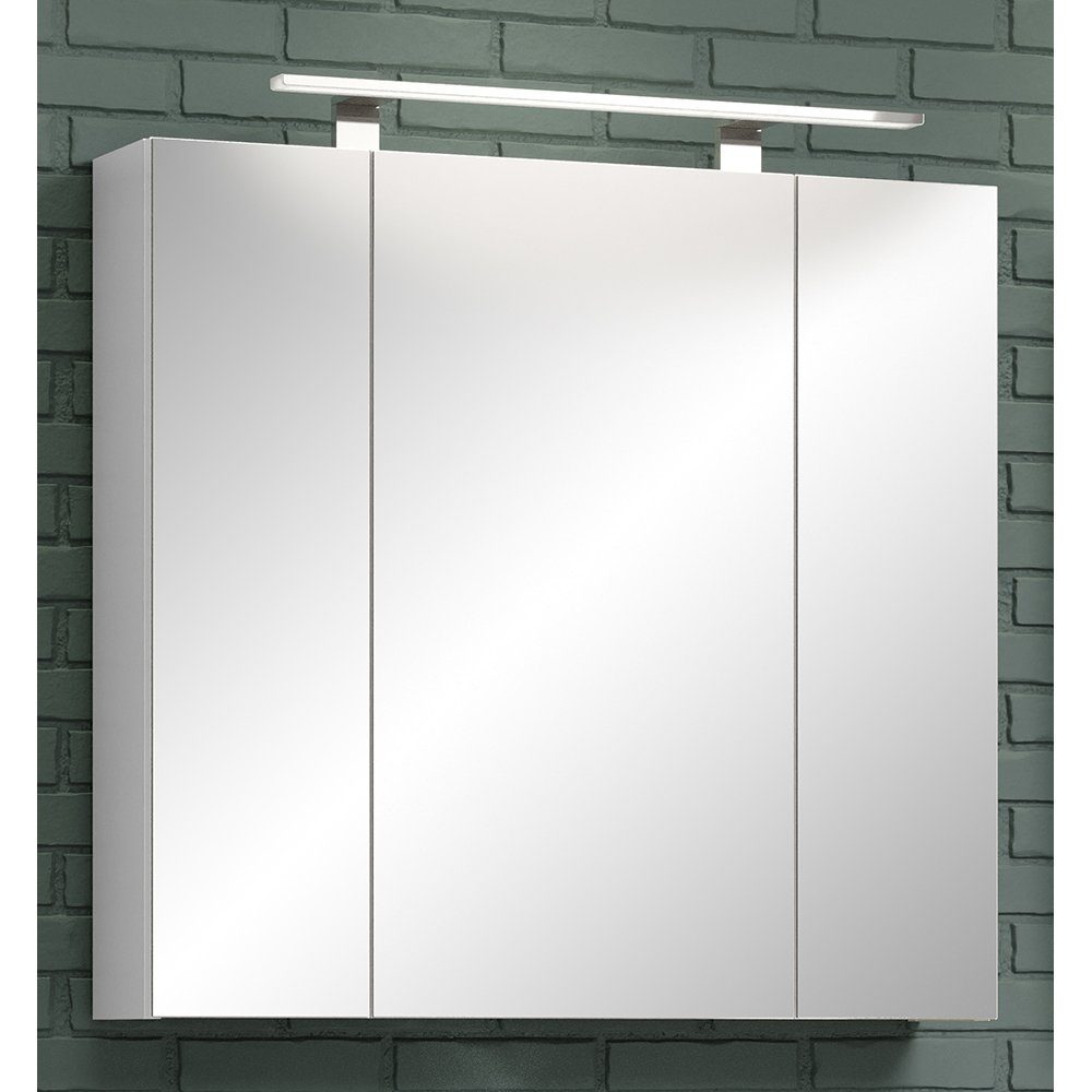 Beleuchtung RAVENNA-19 LED Badezimmer, mit cm in Spiegelschrank 80/75/16 weiß, 3-türig, Lomadox