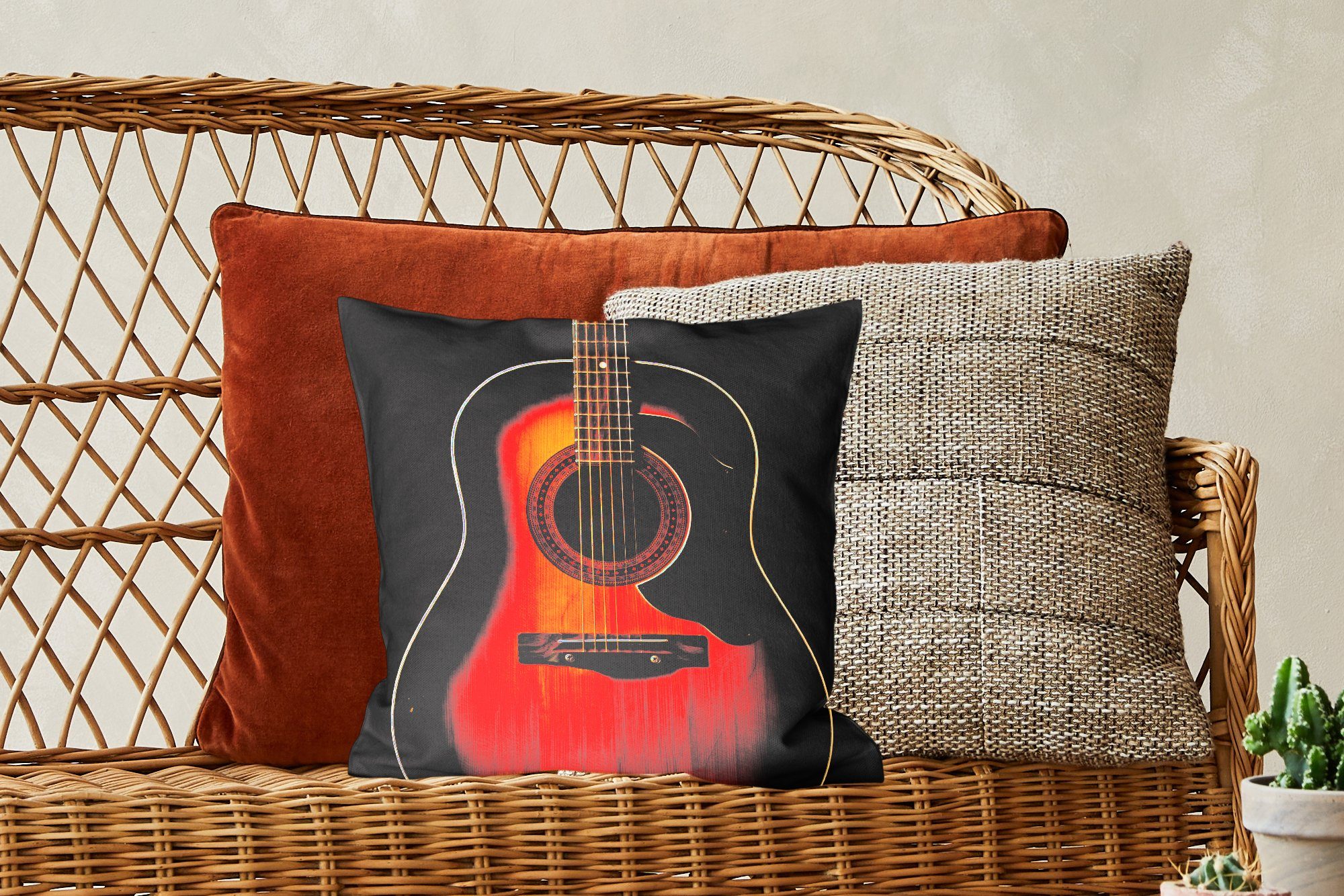 Hintergrund, Akustische Sofakissen Gitarre schwarzem MuchoWow Wohzimmer, mit für Zierkissen Deko, Dekokissen auf Füllung Schlafzimmer,