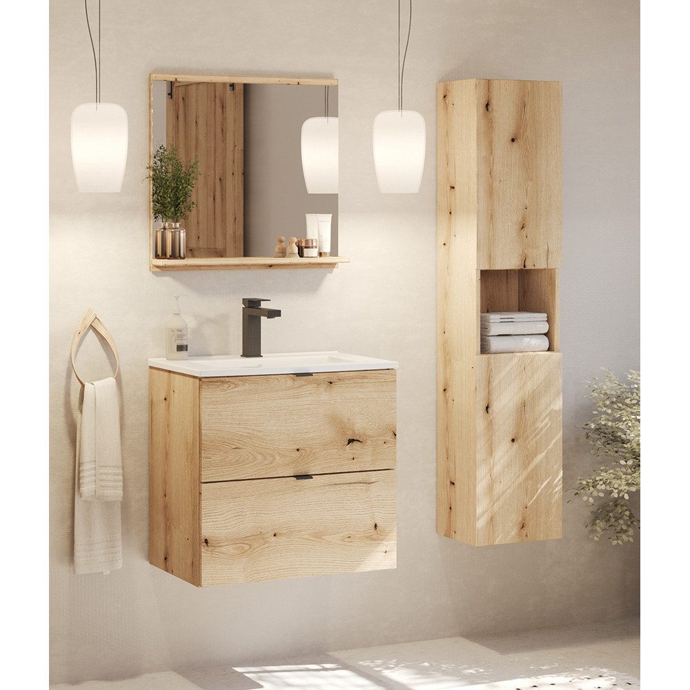 Lomadox Badmöbel-Set NEWPORT-56-OAK, (Spar-Set, 3-St., Spiegel günstig online kaufen
