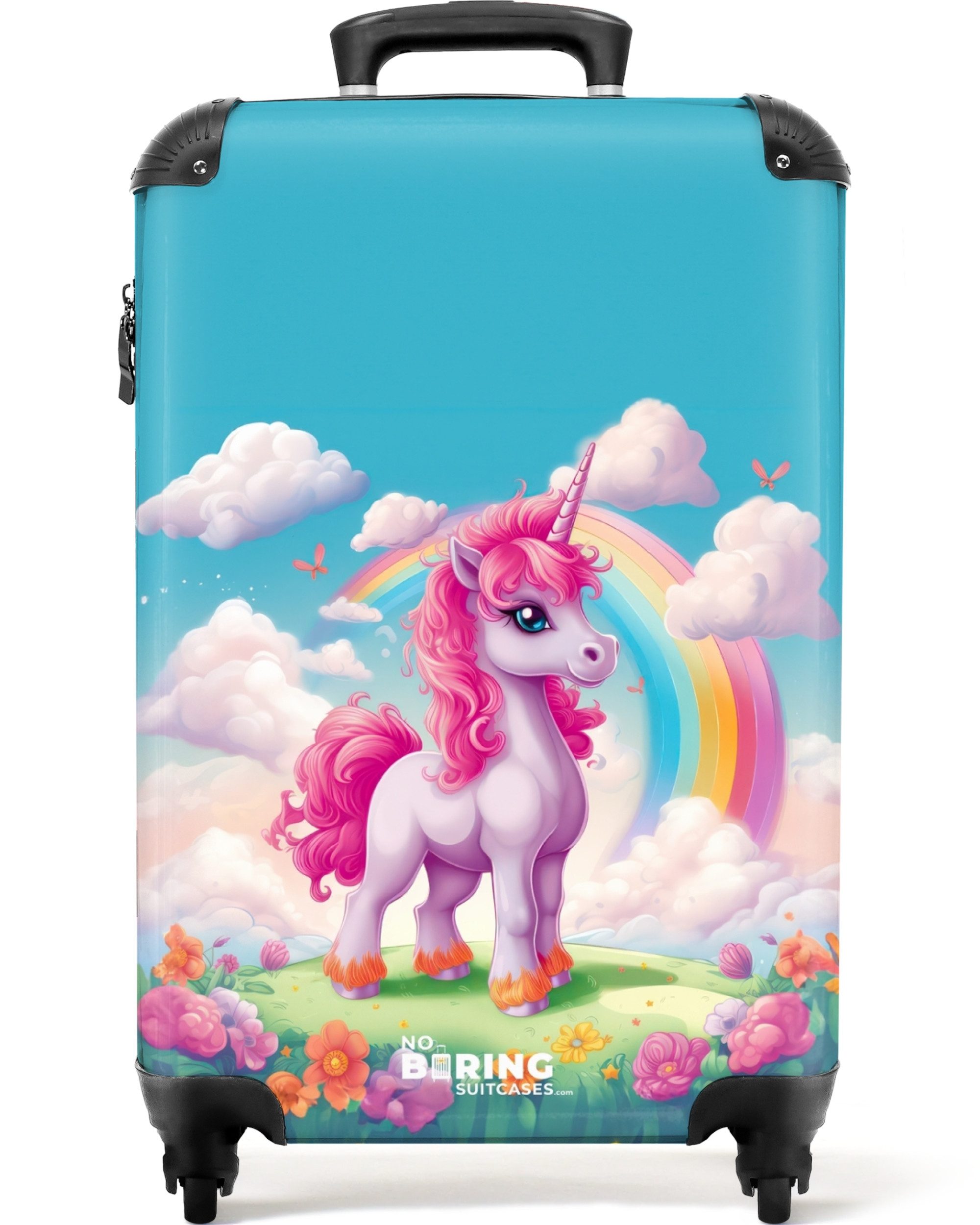 NoBoringSuitcases.com© Kinderkoffer Einhorn - Mädchen - Blumen - Regenbogen - Einhorn 55x35x20cm, Kinder Koffer Klein, Trolley Handgepäck, Reisekoffer