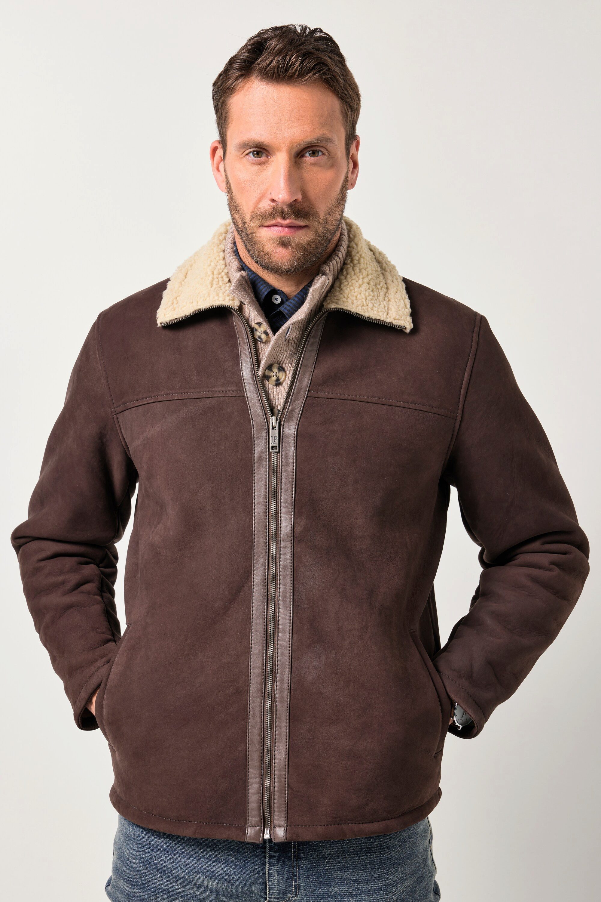 JP1880 Lederjacke Lederjacke mit Teddyfutter Lammnubuk
