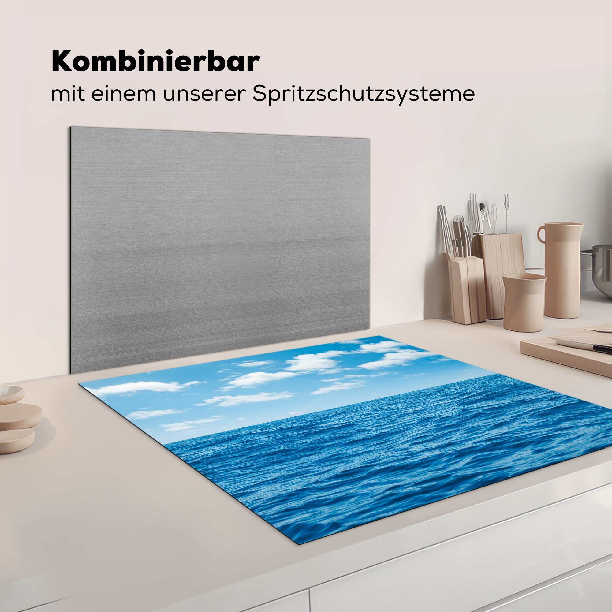 MuchoWow 78x78 Herdblende-/Abdeckplatte Arbeitsplatte Vinyl, Wolken cm, für Meer - Blau, tlg), Ceranfeldabdeckung, (1 - küche