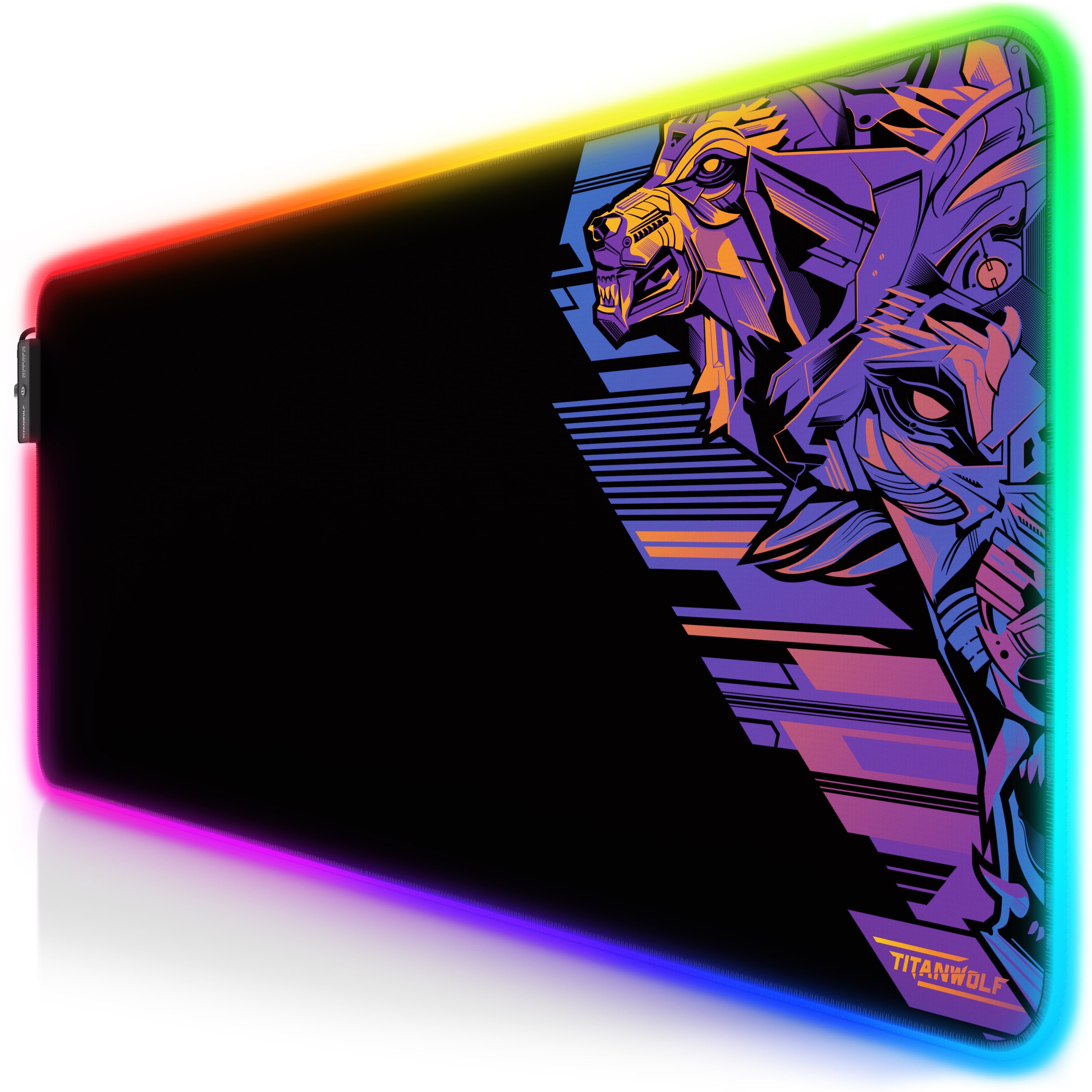 Titanwolf Gaming Mauspad RGB Mousepad 800 x 300 x 3 mm, LED Multi Color XL Tischunterlage (1-St), rutschfest, abwaschbar, Geschwindigkeit & Präzision, Vector Gradient