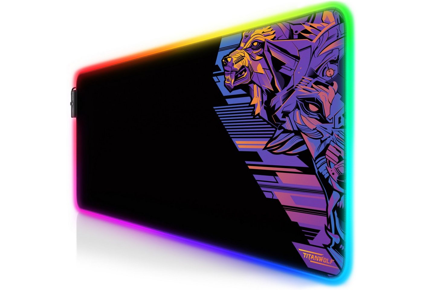 Titanwolf Gaming Mauspad RGB Mousepad 800 x 300 x 3 mm, LED Multi Color XL Tischunterlage (1-St), rutschfest, abwaschbar, Geschwindigkeit & Präzision, Vector Gradient