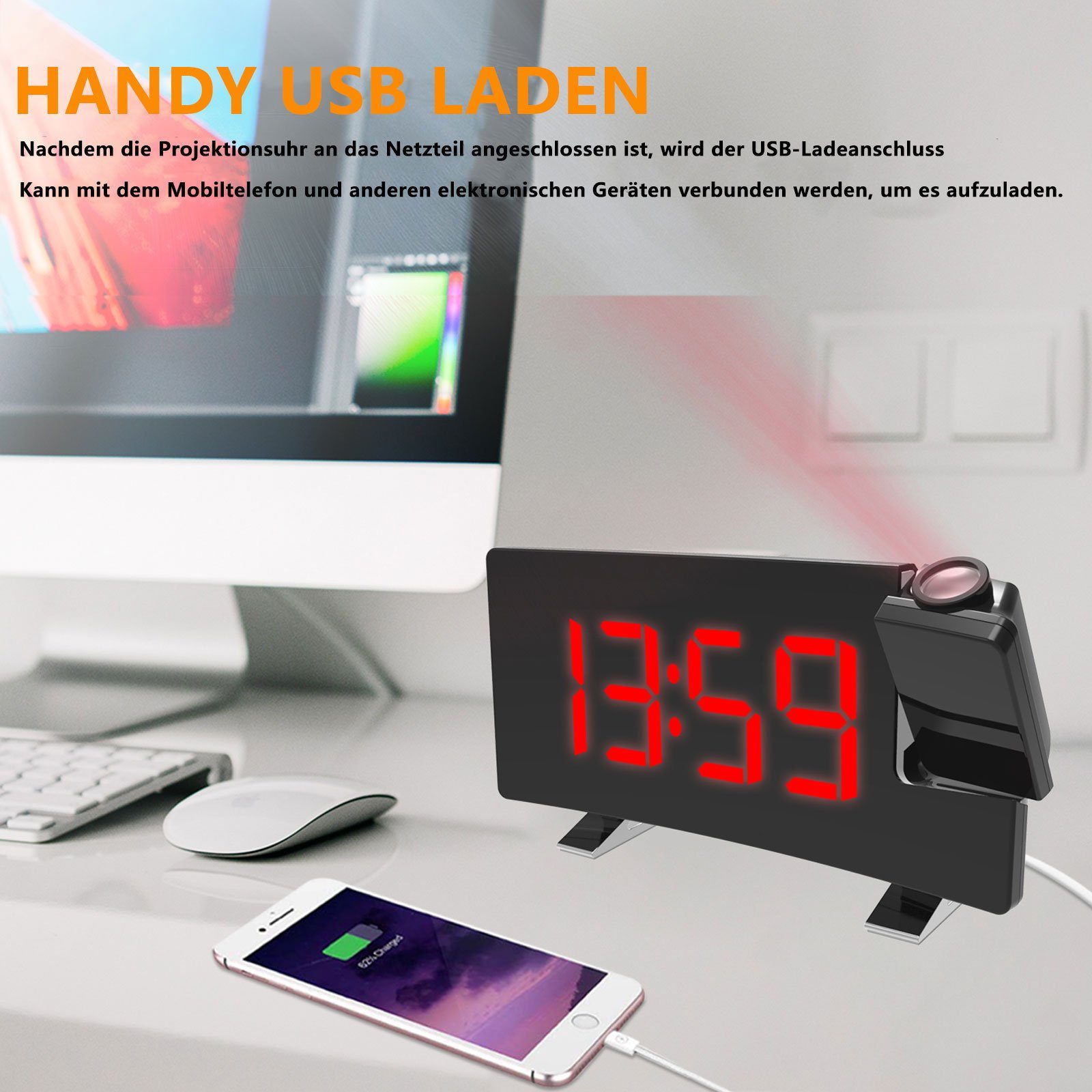 REDOM Projektionswecker Digitaler Projektionsradiowecker Funk-Projektionswe günstig online kaufen