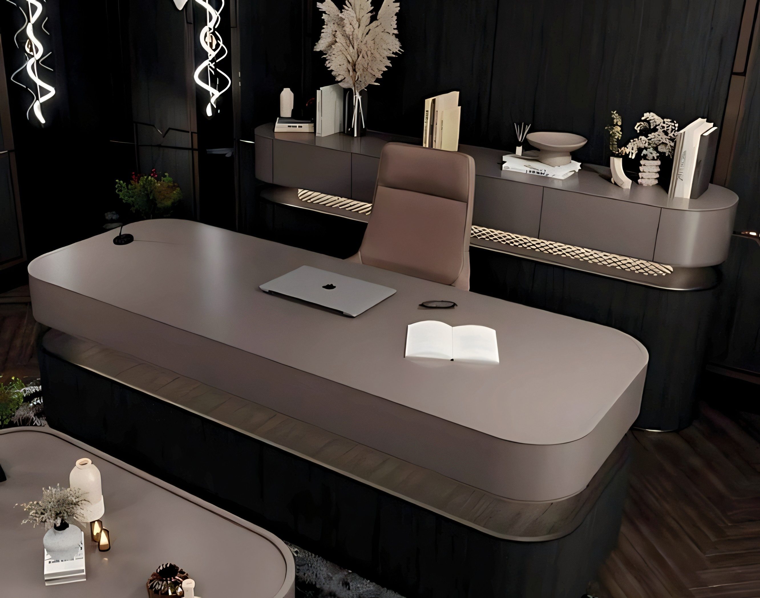Xlmoebel Schreibtisch Beiges Büro-Set: Schreibtisch, Stuhl, Tisch und Konsole aus Holz (Büro-Set, 4-teiliges Büro-Set), Made in Europa
