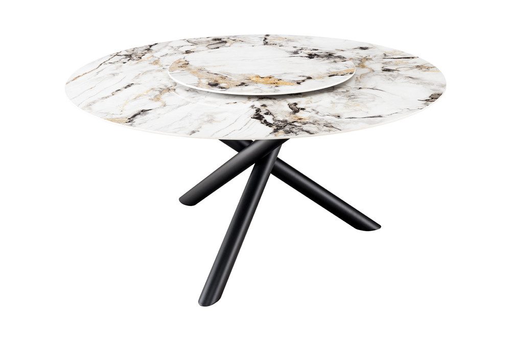 riess-ambiente Esstisch SPIN 150cm weiß/grau/gold - Keramik, Aurora Oro, abnehmbare Drehplatte (Einzelartikel, 1-St), runde Platte im Stein-Stil mit 360° Lazy S – Bild 2 von 5