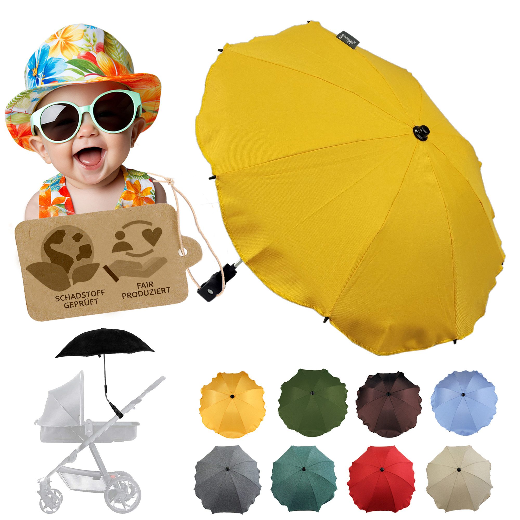 BambiniWelt by Rafael K. Kinderwagen-Sonnenschutzhülle Sonnenschirm Sonnenschutz für Kinderwagen Buggy Jogger universal UV50+, UV 50+ Schutz