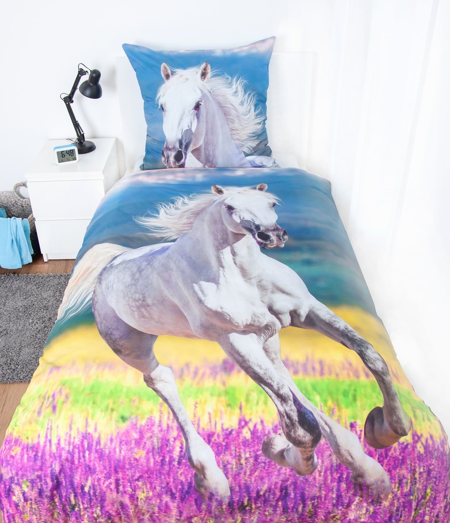 Herding Kinderbettwäsche Herding Bettwäsche mit Pferd weiß 135 x 200 cm 80 x 80 cm, 1 teilig, Langlebig