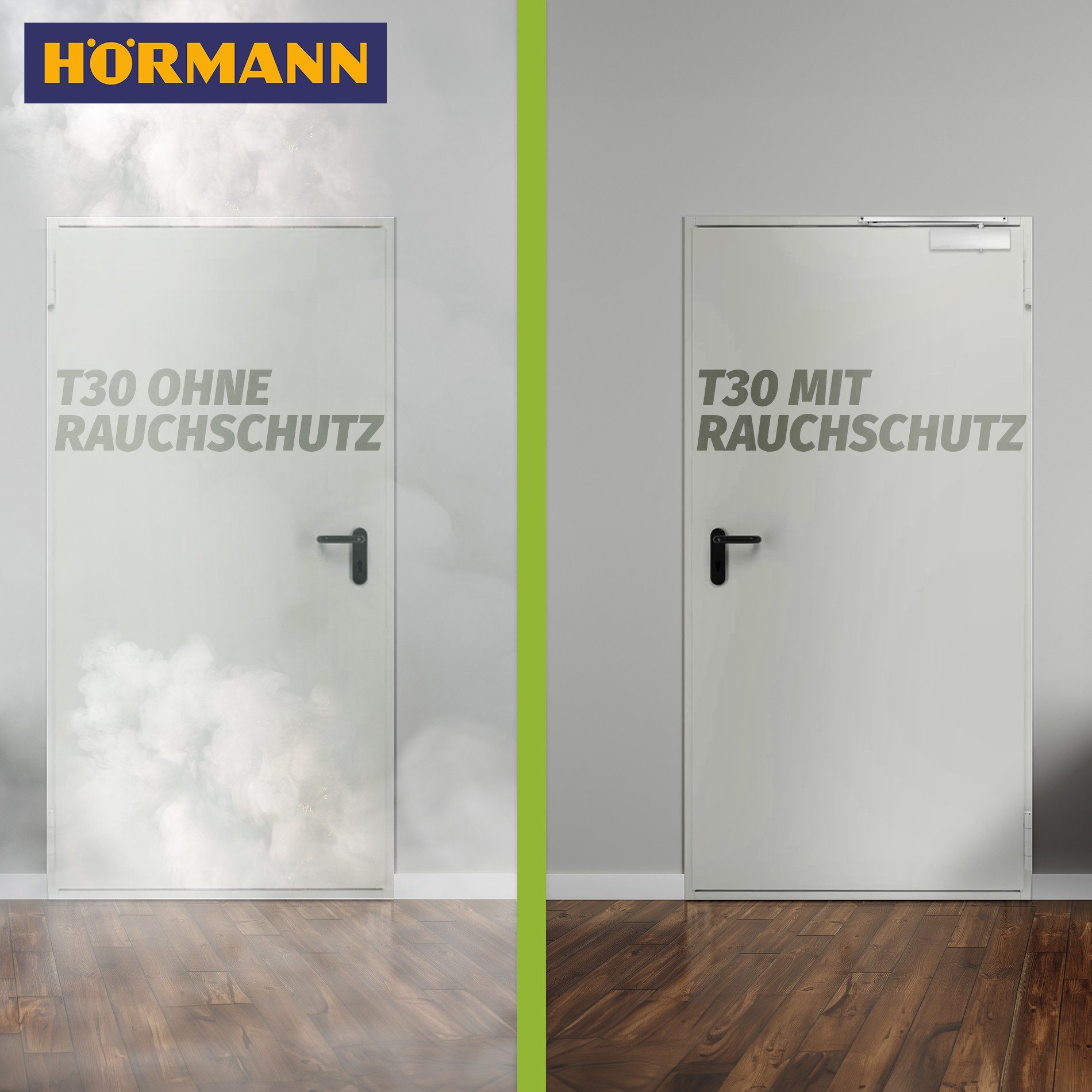 Hörmann Brandschutztür HÖRMANN Brandschutztür T30 H8-5RS R9002 Grauweiß für Kellerräume, Die Tür hindert das Feuer für mindestens 30 Minuten am Ausbreiten