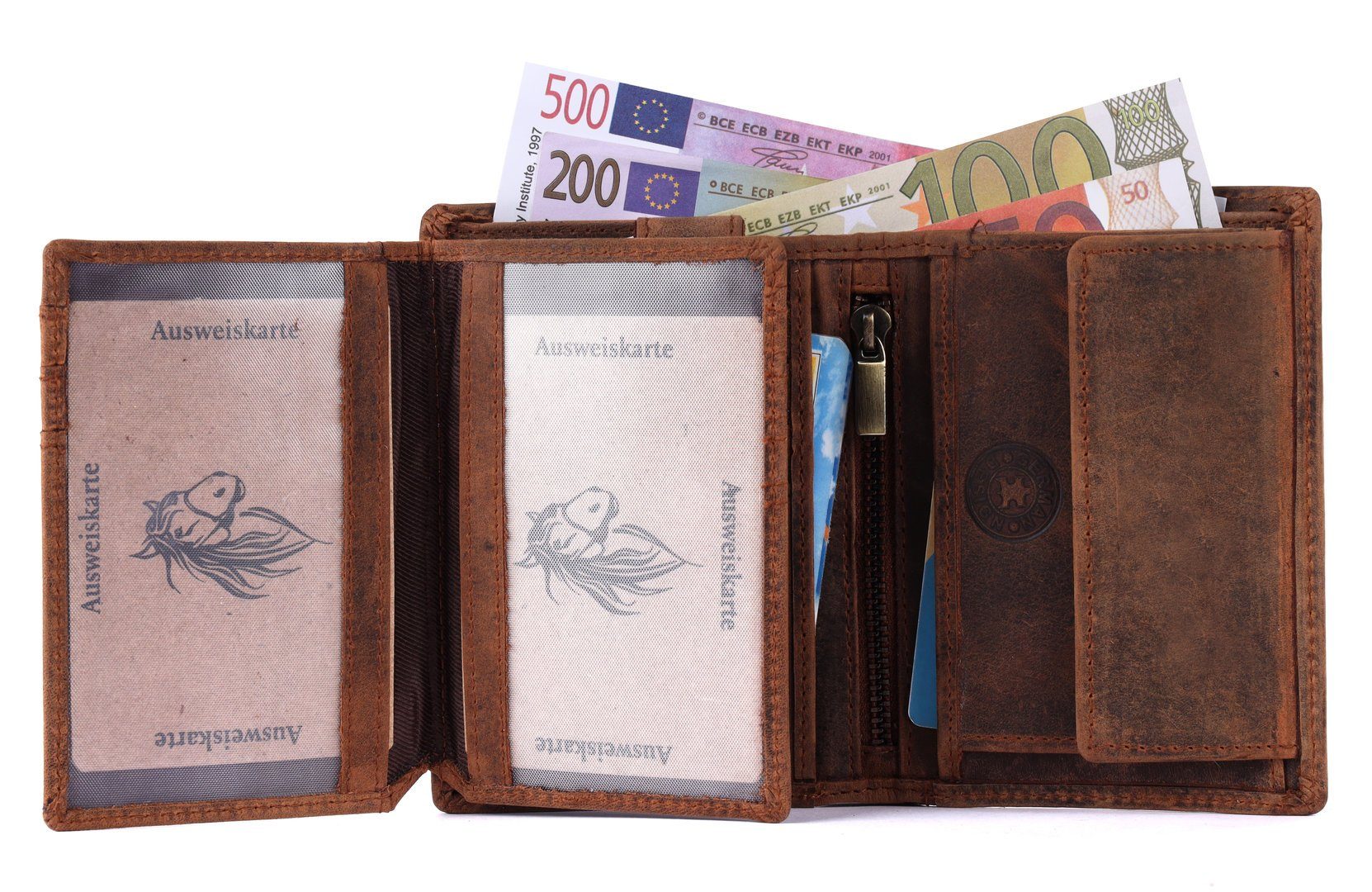 SHG Schutz Börse Lederbörse Büffelleder Männerbörse Münzfach mit RFID Brieftasche Leder Geldbörse Herren Portemonnaie,