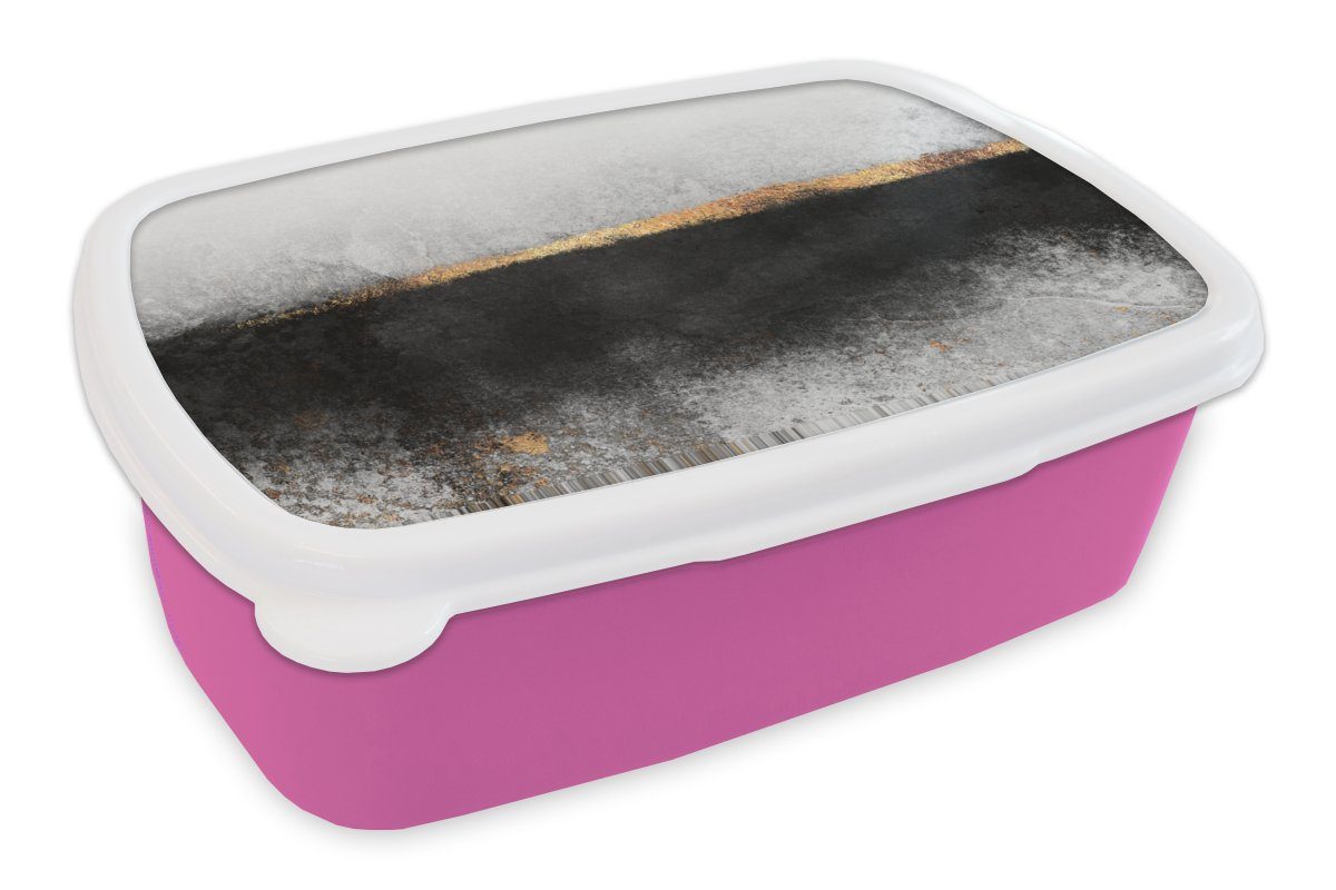 MuchoWow Lunchbox Gold - Abstrakt - Luxus, Kunststoff, (2-tlg), Brotbox für Erwachsene, Brotdose Kinder, Snackbox, Mädchen, Kunststoff rosa