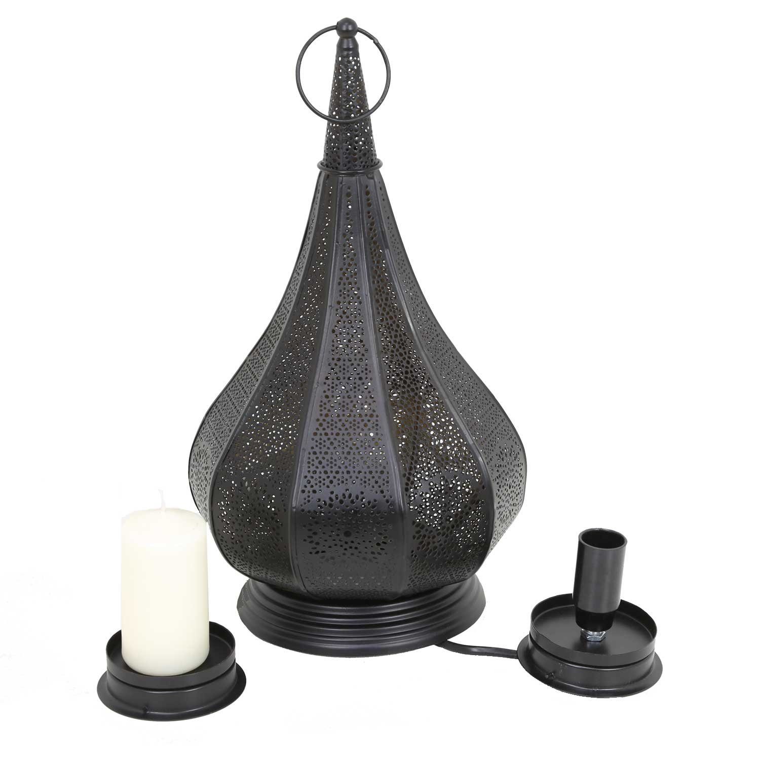 Casa Moro Tischleuchte Orientalische Lampe Monza Schwarz, für elektrisch & Kerzenbeleuchtung, ohne Leuchtmittel, schöne Tischlampe, IRL630