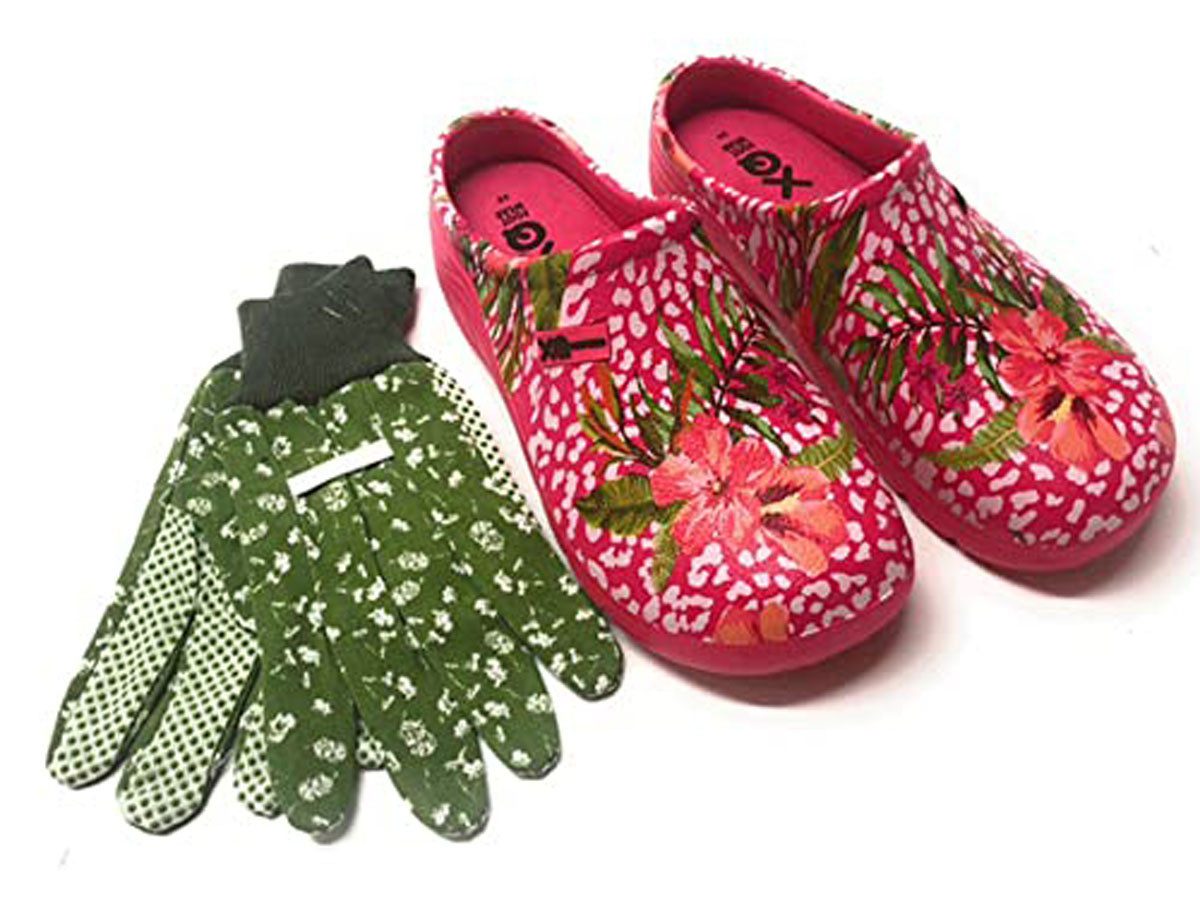 Steinnacher Bärbel Damen Gartenclog Fuchsia mit Gartenhandschuhen Clog