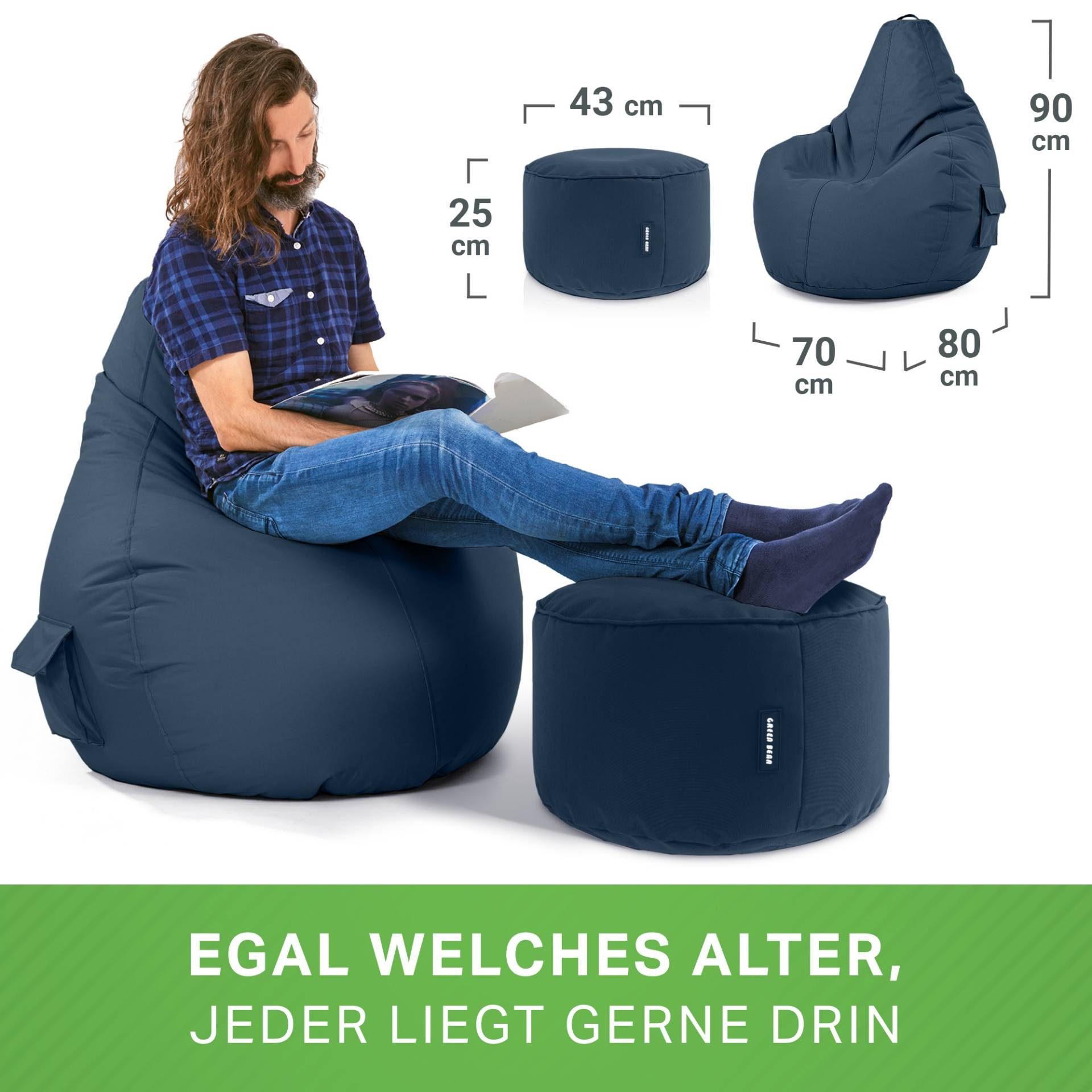 Green Bean Sitzsack Gaming Sitzsack + Hocker Cozy+Cube (Gaming Chair mit Fußhocker), Set Sitzsack mit Sitzhocker, Sitzkissen, Relax-Sessel